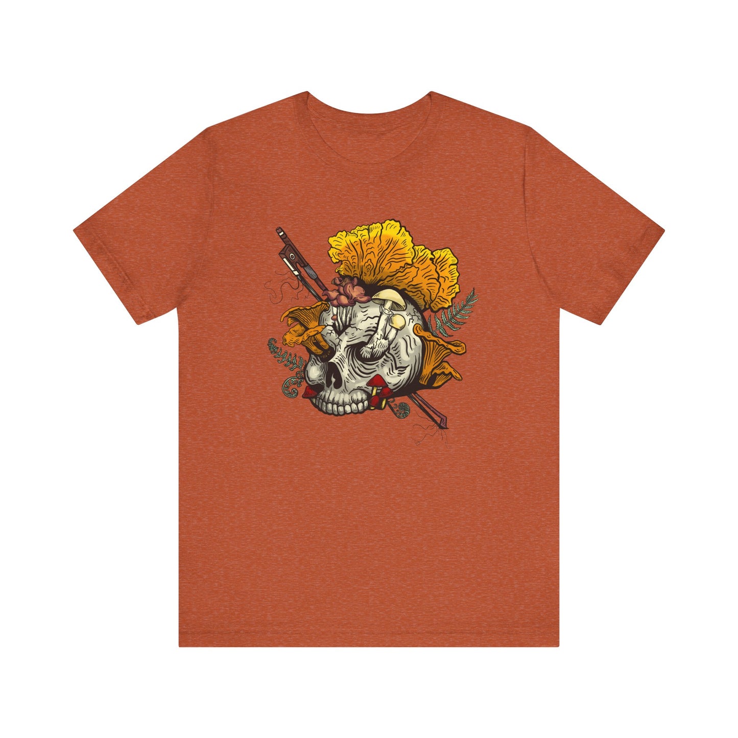 Halloween Mushroom Skull Tee! Skull fruiting with Chanterelles, Witches Hat, and more mushrooms!