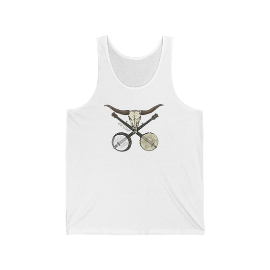 Double Banjo Bull Skull ~ Quattlebaum Racerback Tank ~
