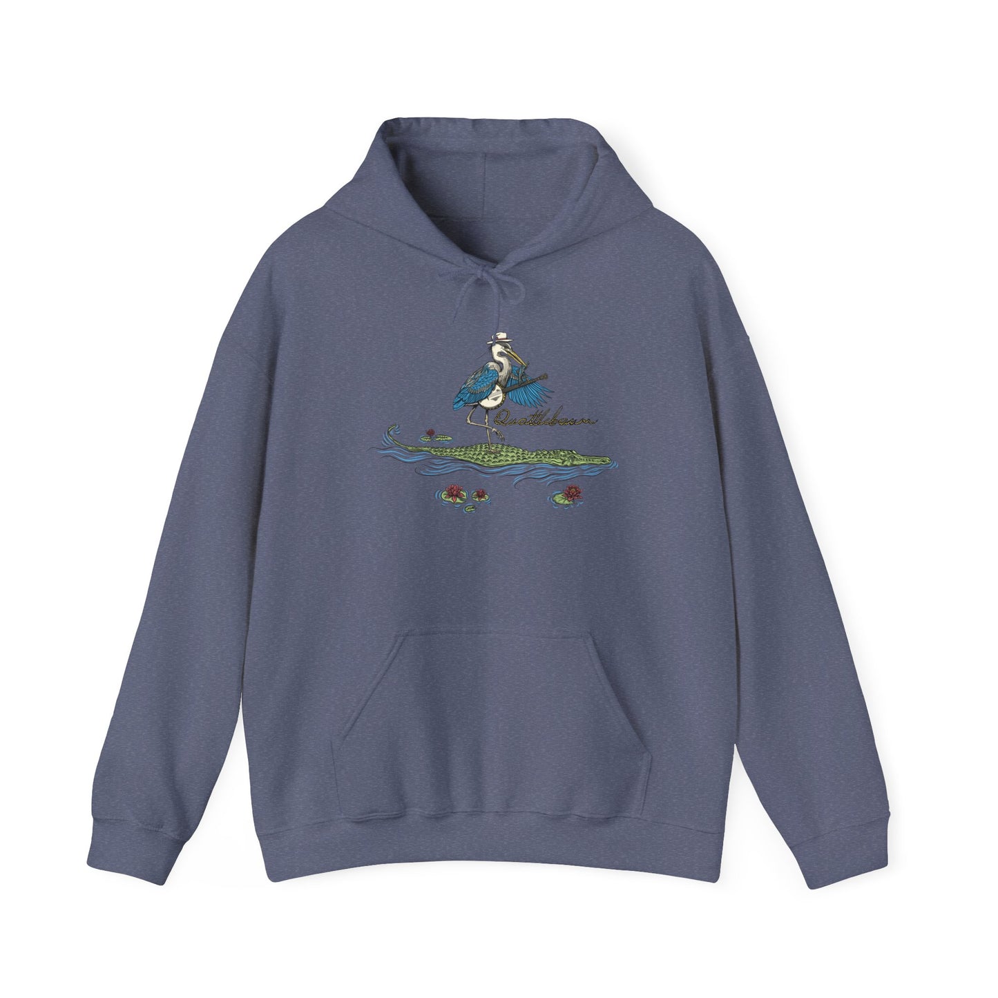 Blue Heron Playing Banjo on an Alligator ~ Quattlebaum Hoodie~
