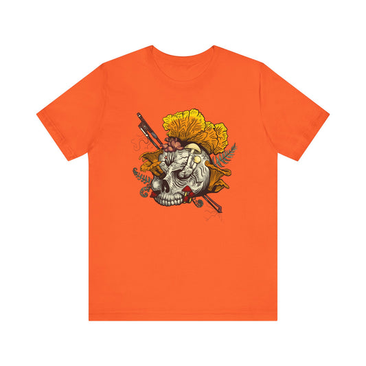 Halloween Mushroom Skull Tee! Skull fruiting with Chanterelles, Witches Hat, and more mushrooms!