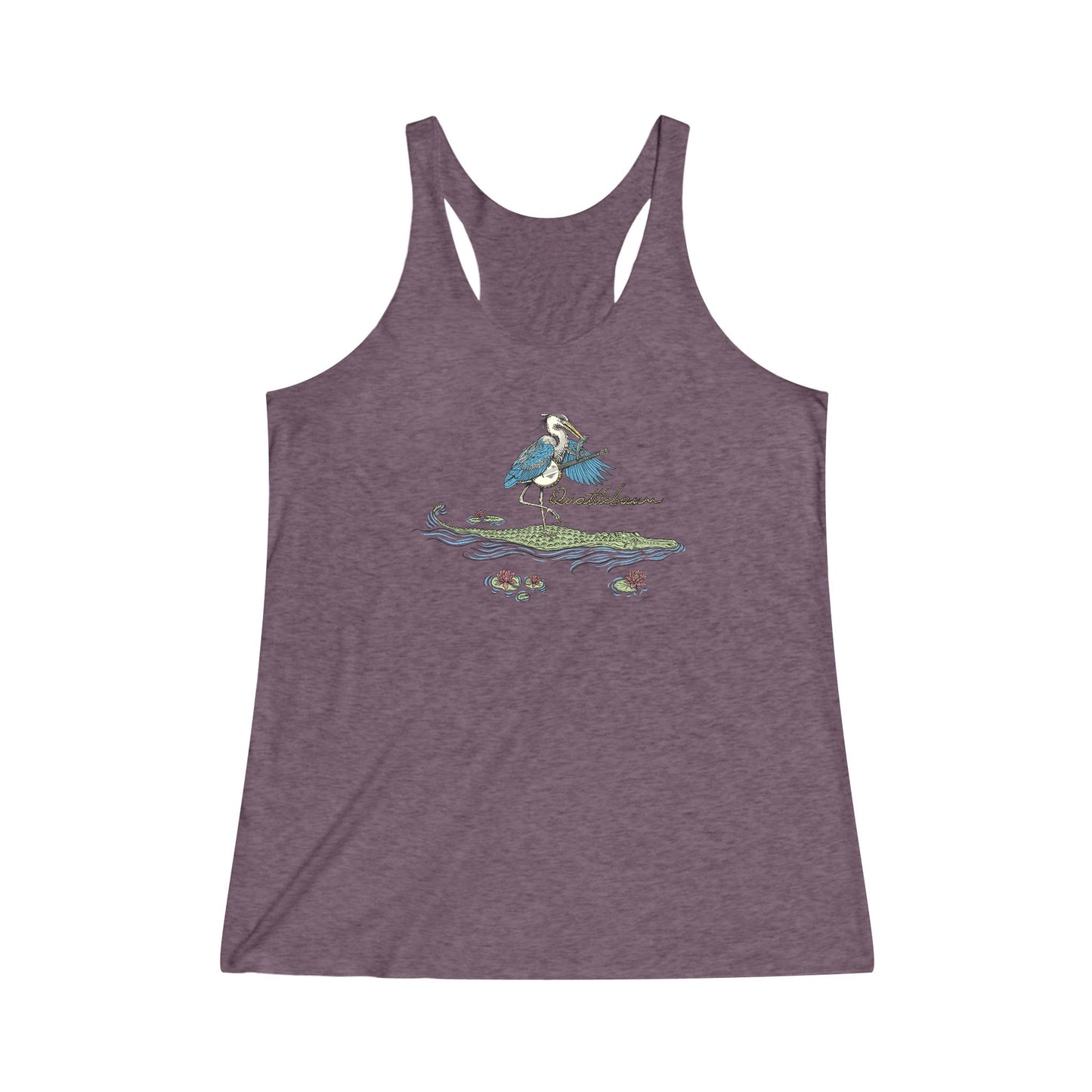 Blue Heron Playing Banjo on an Alligator ~ Quattlebaum Racerback Tank ~