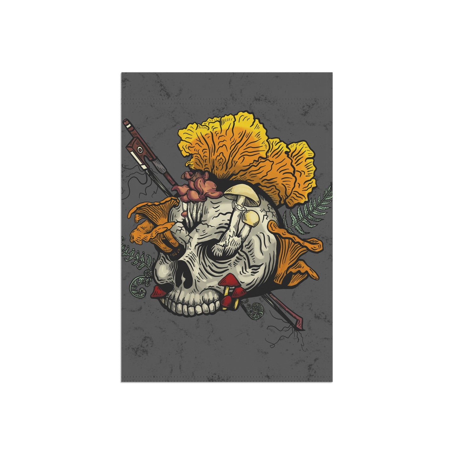 Halloween Skull with Mushrooms Garden / House Banner (Skull bursting with chanterelles, witches hat, psilocib3 mushrooms and more)