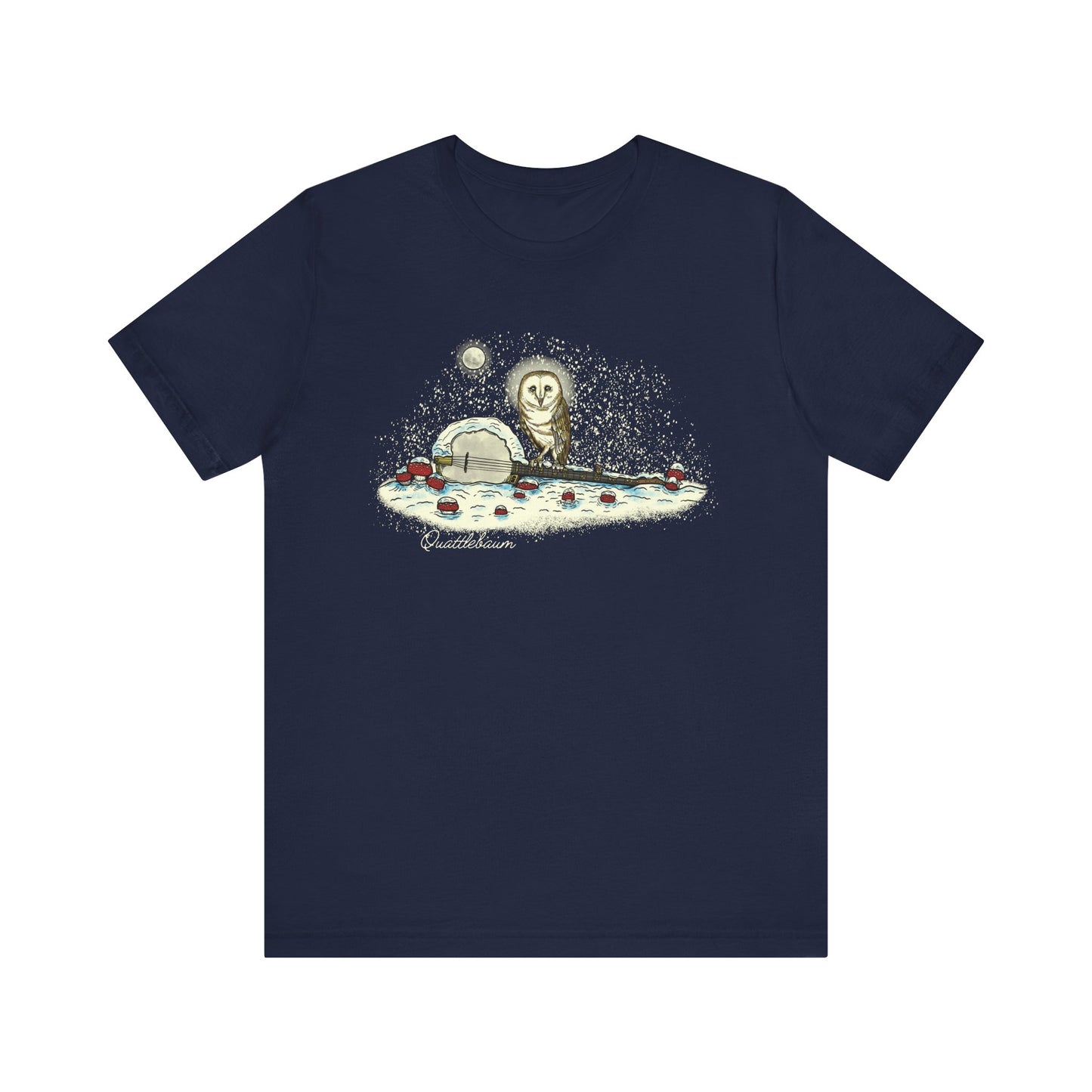 Barn Owl on a Snowy Banjo with Mushrooms ~ Quattlebaum Tee ~