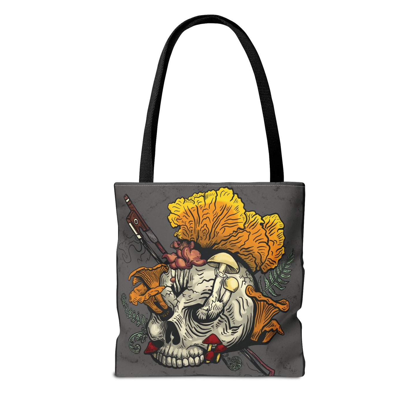 Halloween Skull with Mushrooms Tote Bag Treat Collecter (Skull bursting with chanterelles, witches hat, psilocib3 mushrooms and more)