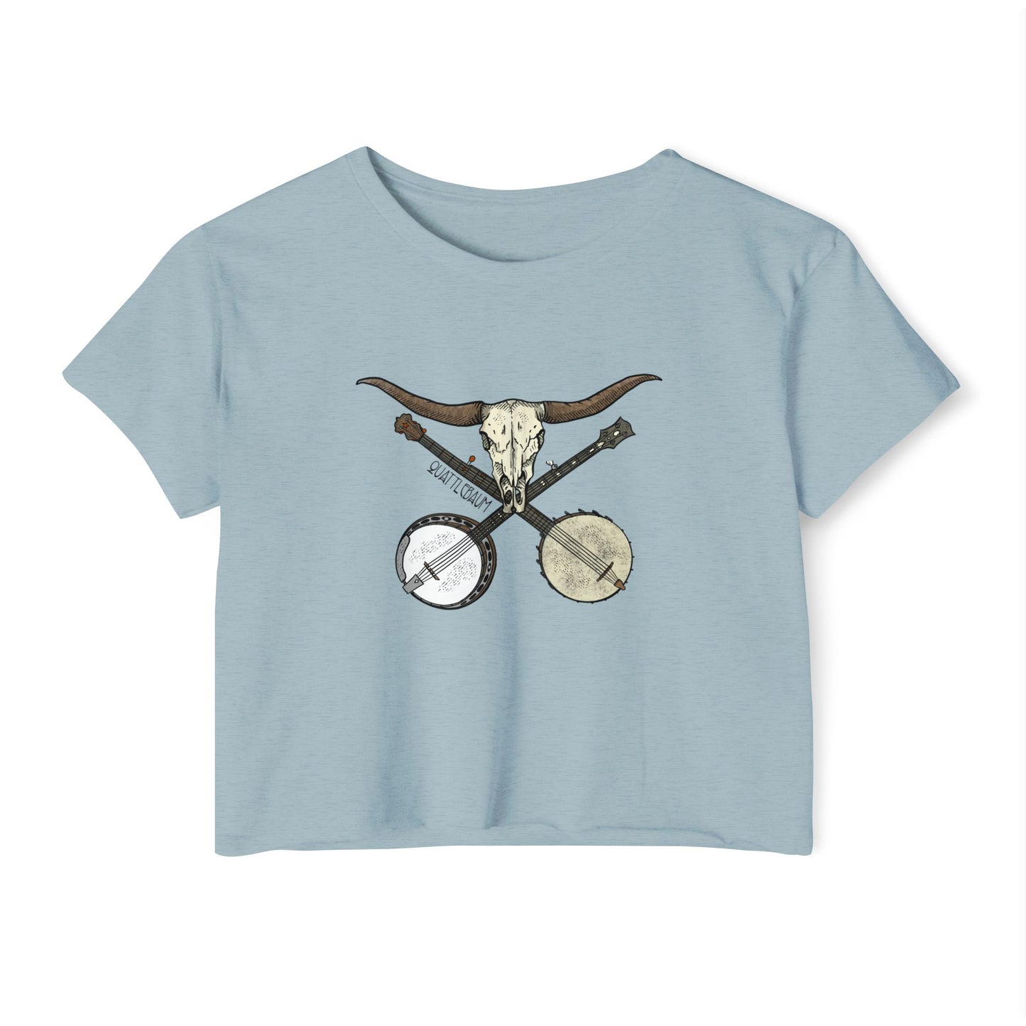 Double Banjo Cow Skull Quattlebaum Crop Top