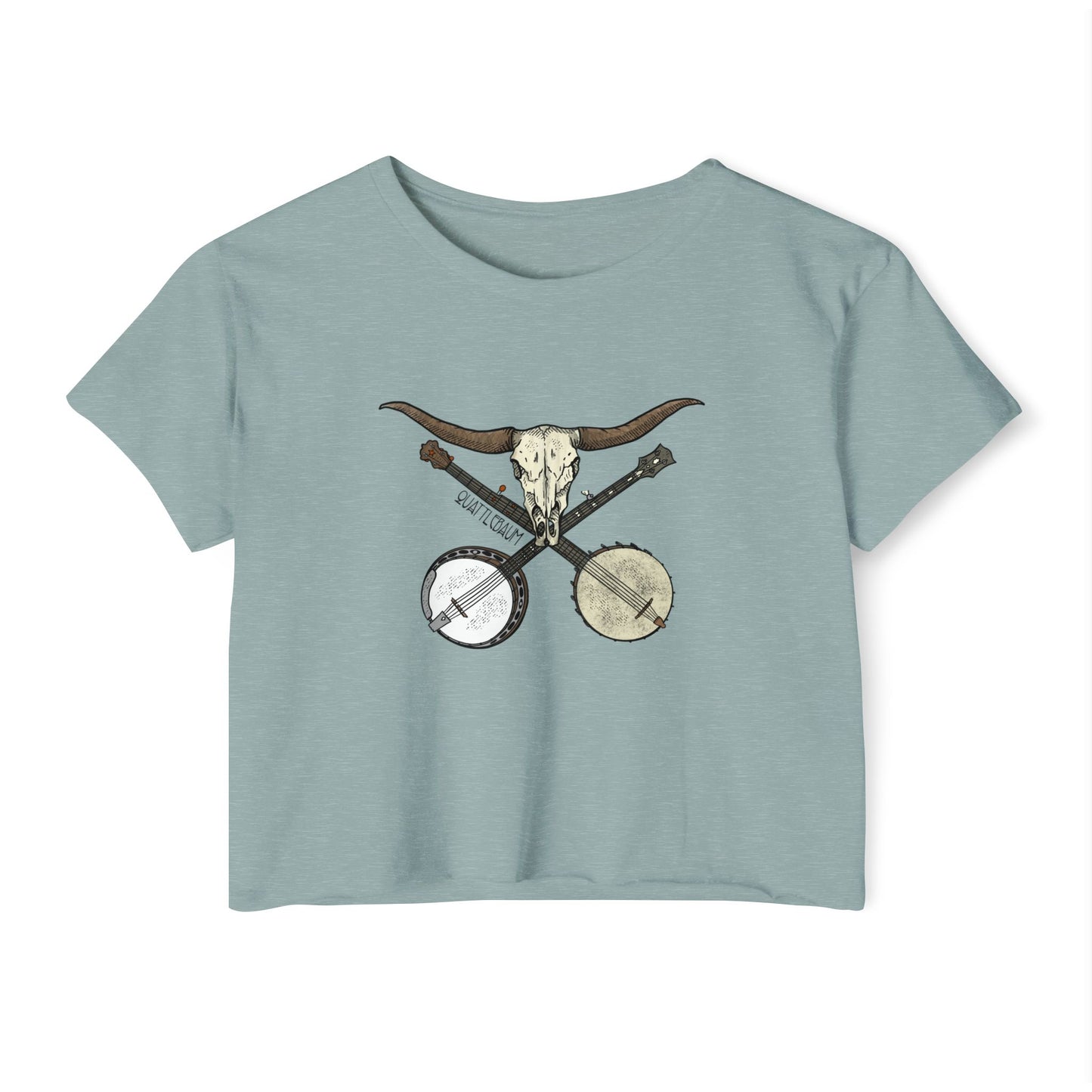 Double Banjo Cow Skull Quattlebaum Crop Top