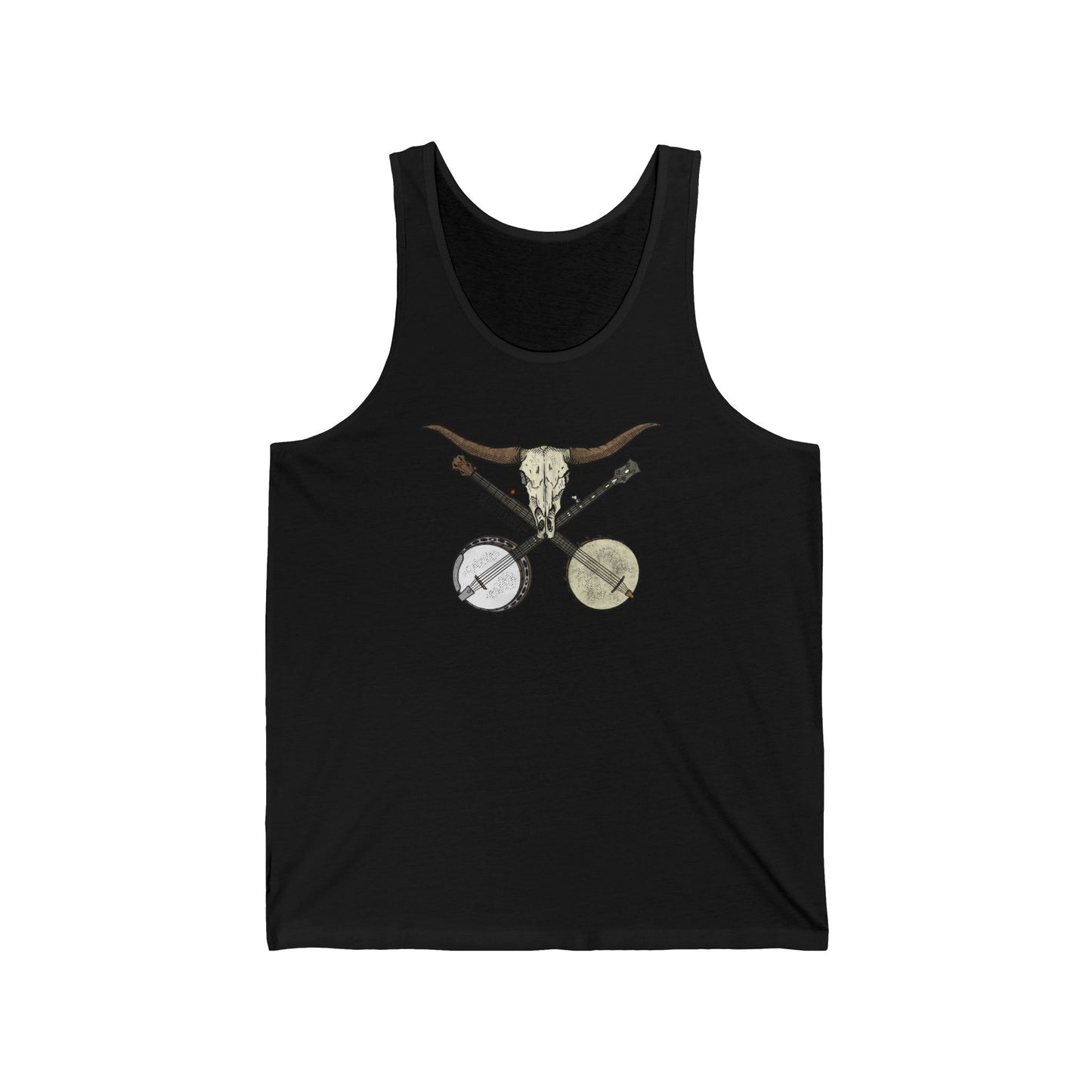 Double Banjo Bull Skull ~ Quattlebaum Racerback Tank ~