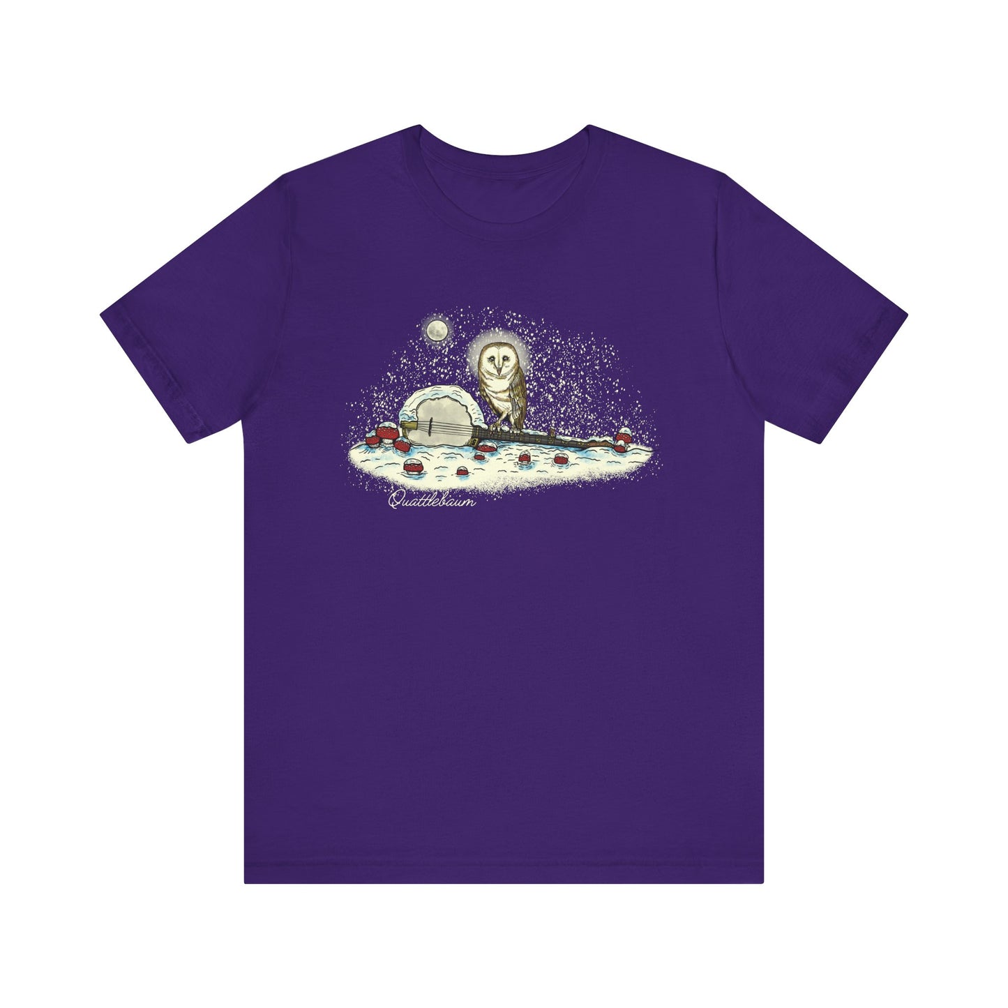Barn Owl on a Snowy Banjo with Mushrooms ~ Quattlebaum Tee ~