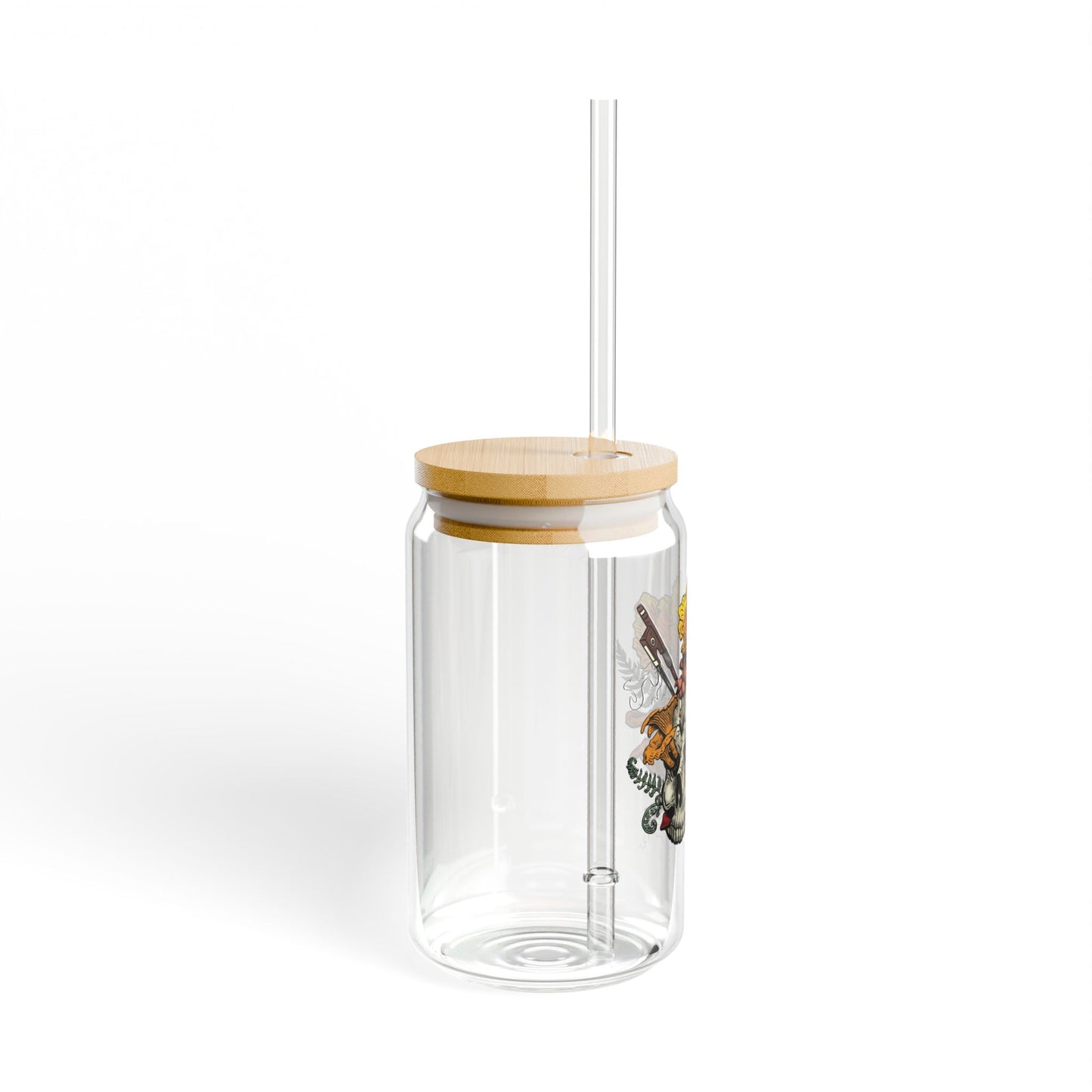 Halloween Skull with Mushrooms 16 0z. Sipper Glass (Skull bursting with chanterelles, witches hat, psilocib3 mushrooms and more)