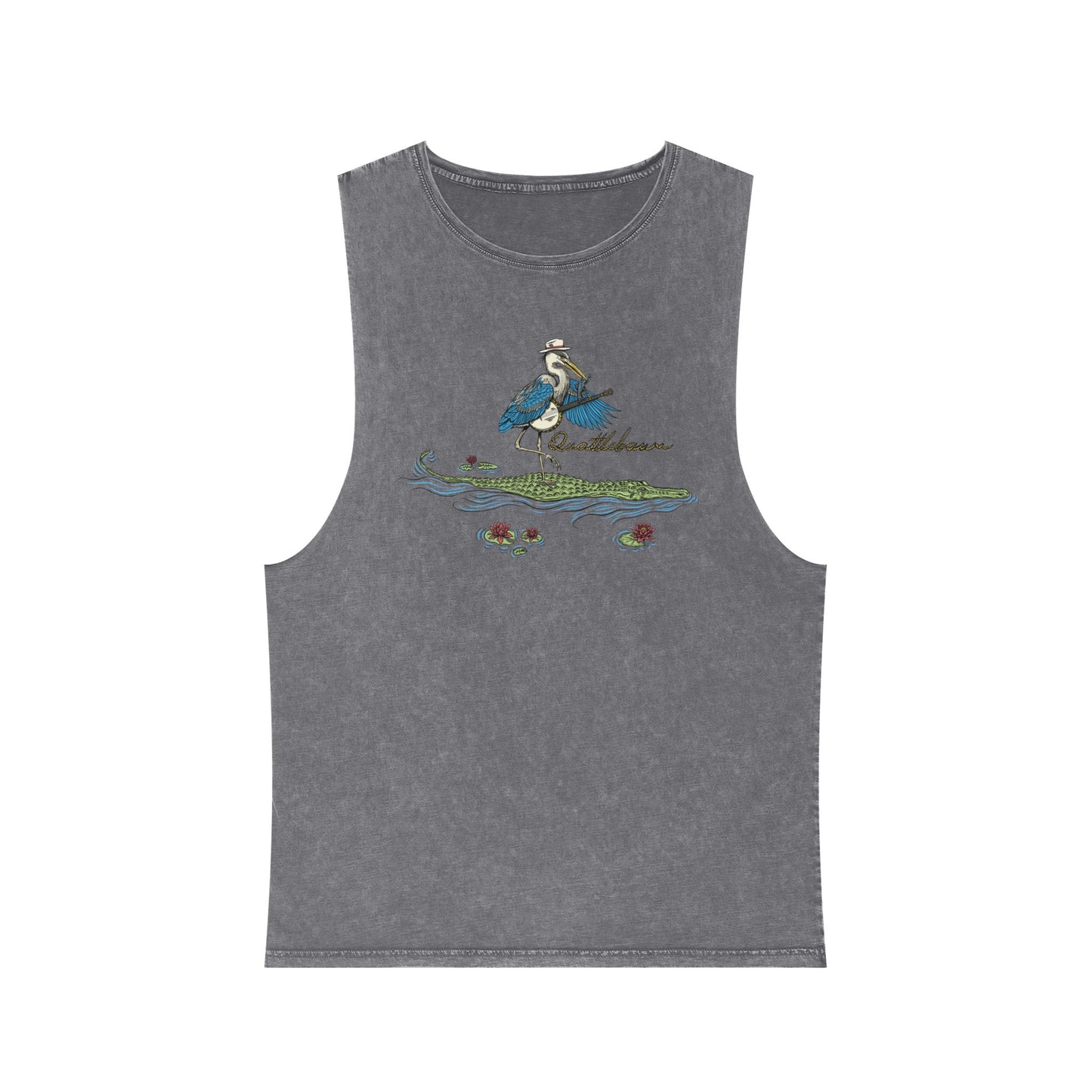 Blue Heron Playing Banjo on an Alligator ~ Quattlebaum Stonewash Tank Top ~
