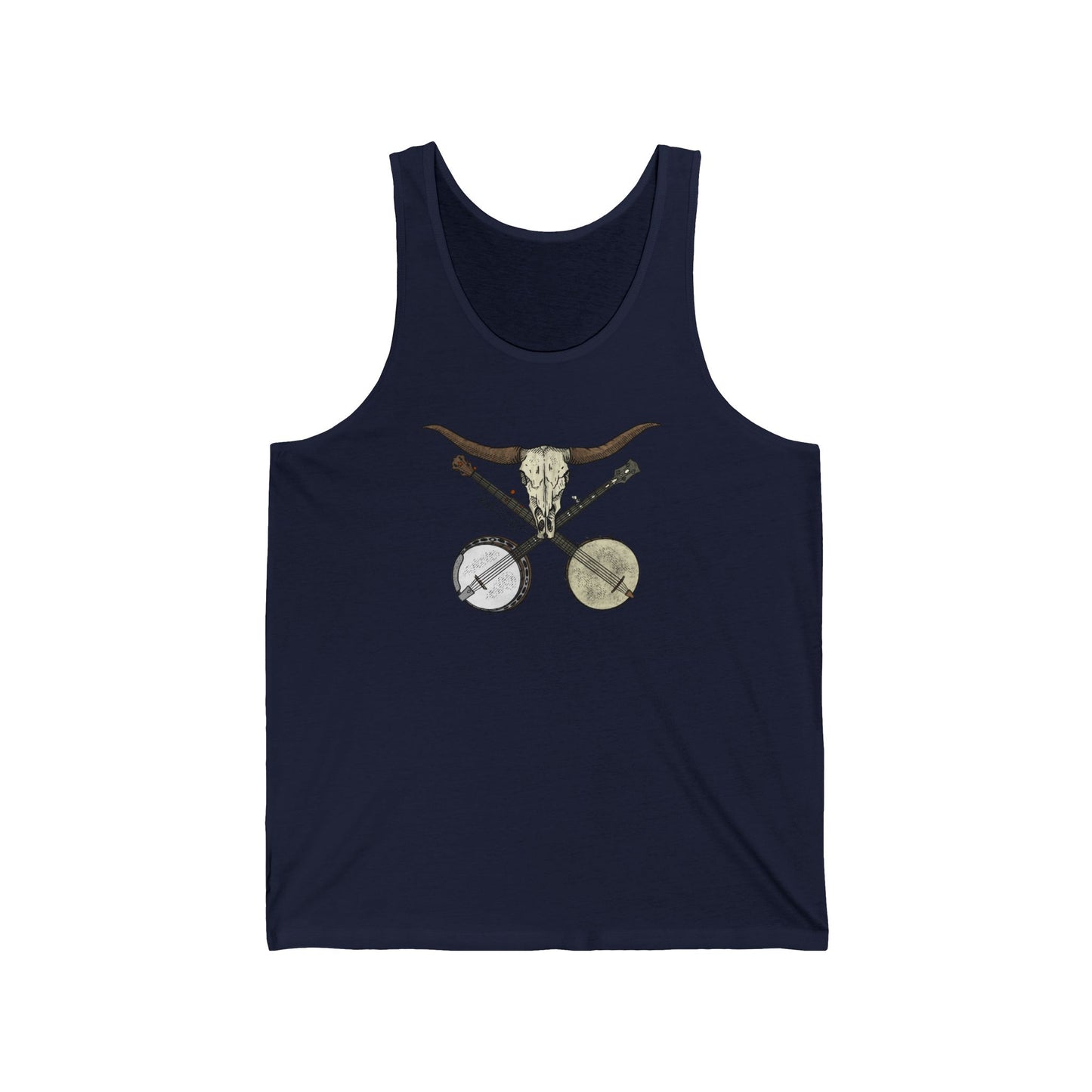 Double Banjo Bull Skull ~ Quattlebaum Racerback Tank ~