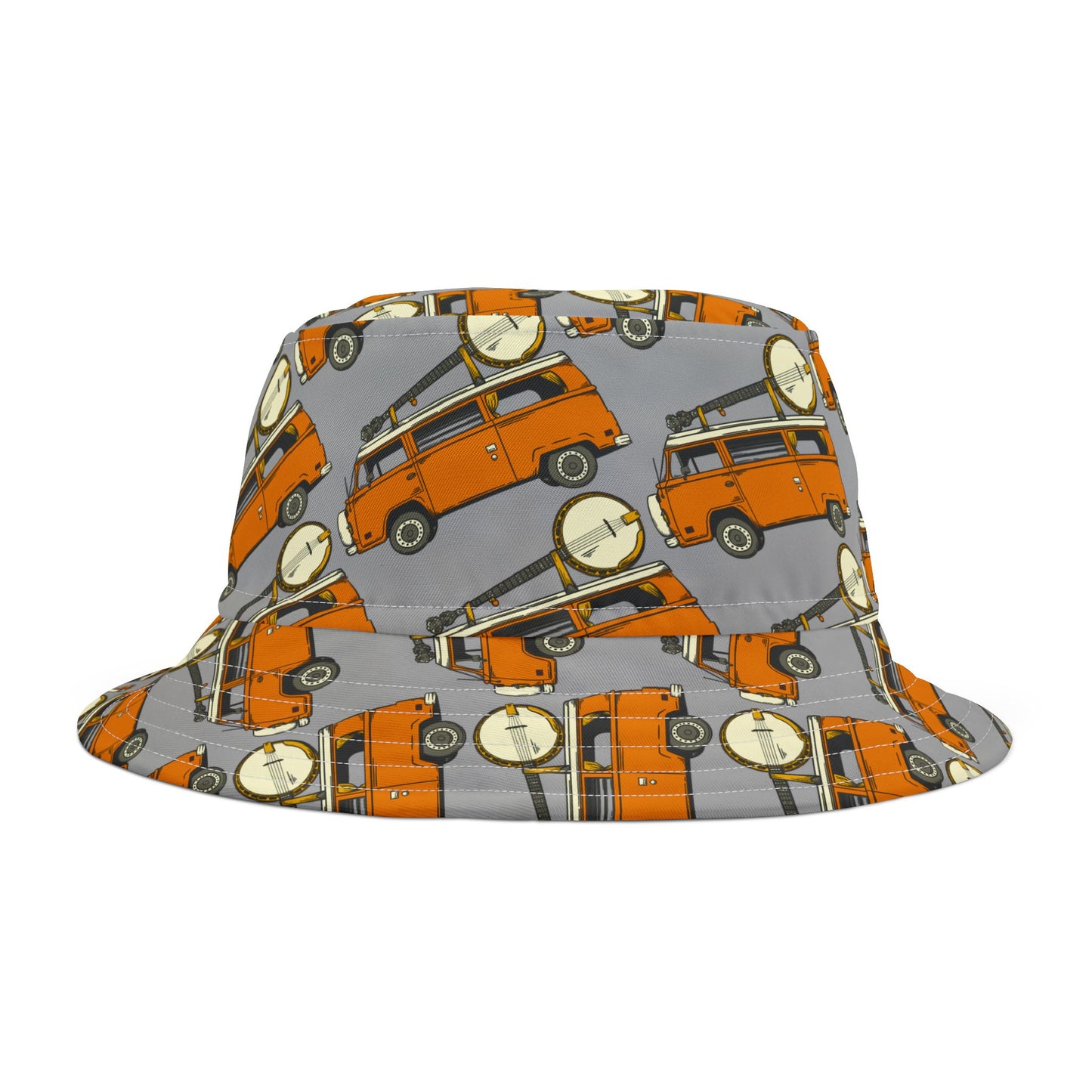 Camper Van with Banjo Strapped on the Roof Bucket Hat