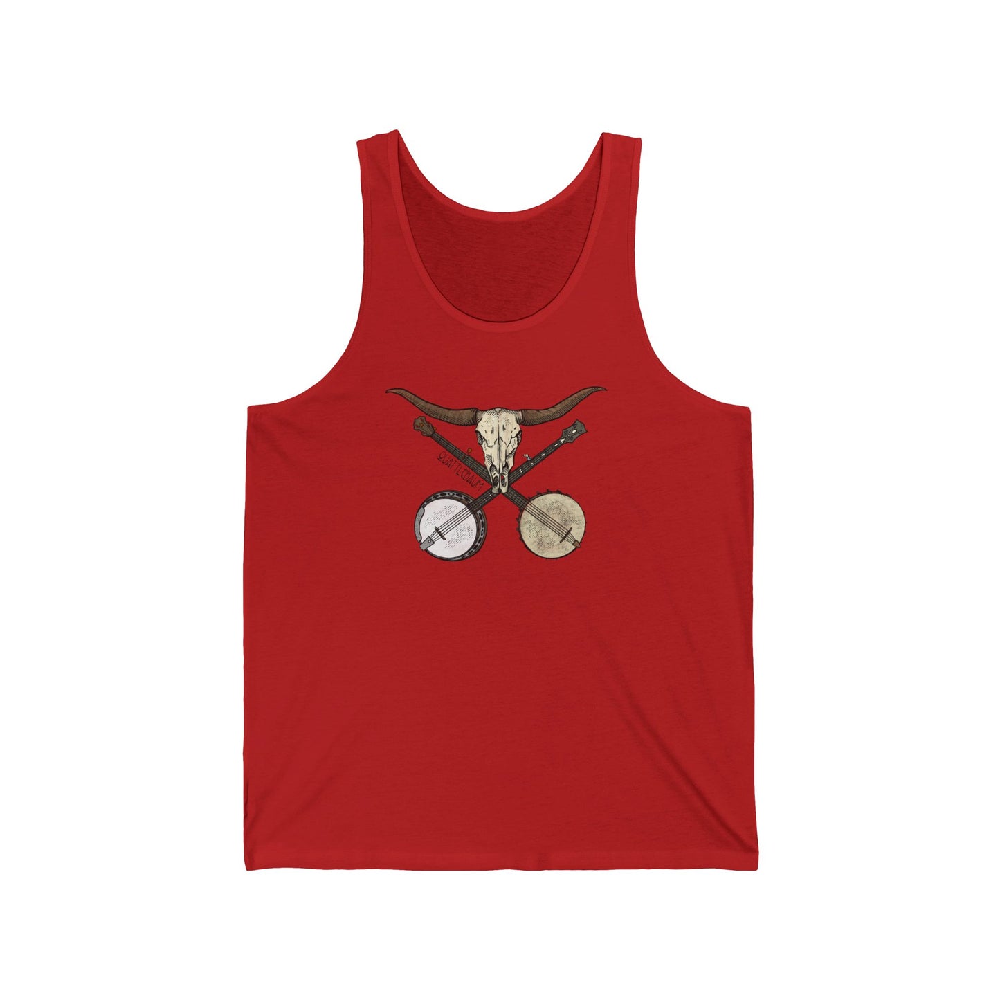 Double Banjo Bull Skull ~ Quattlebaum Racerback Tank ~