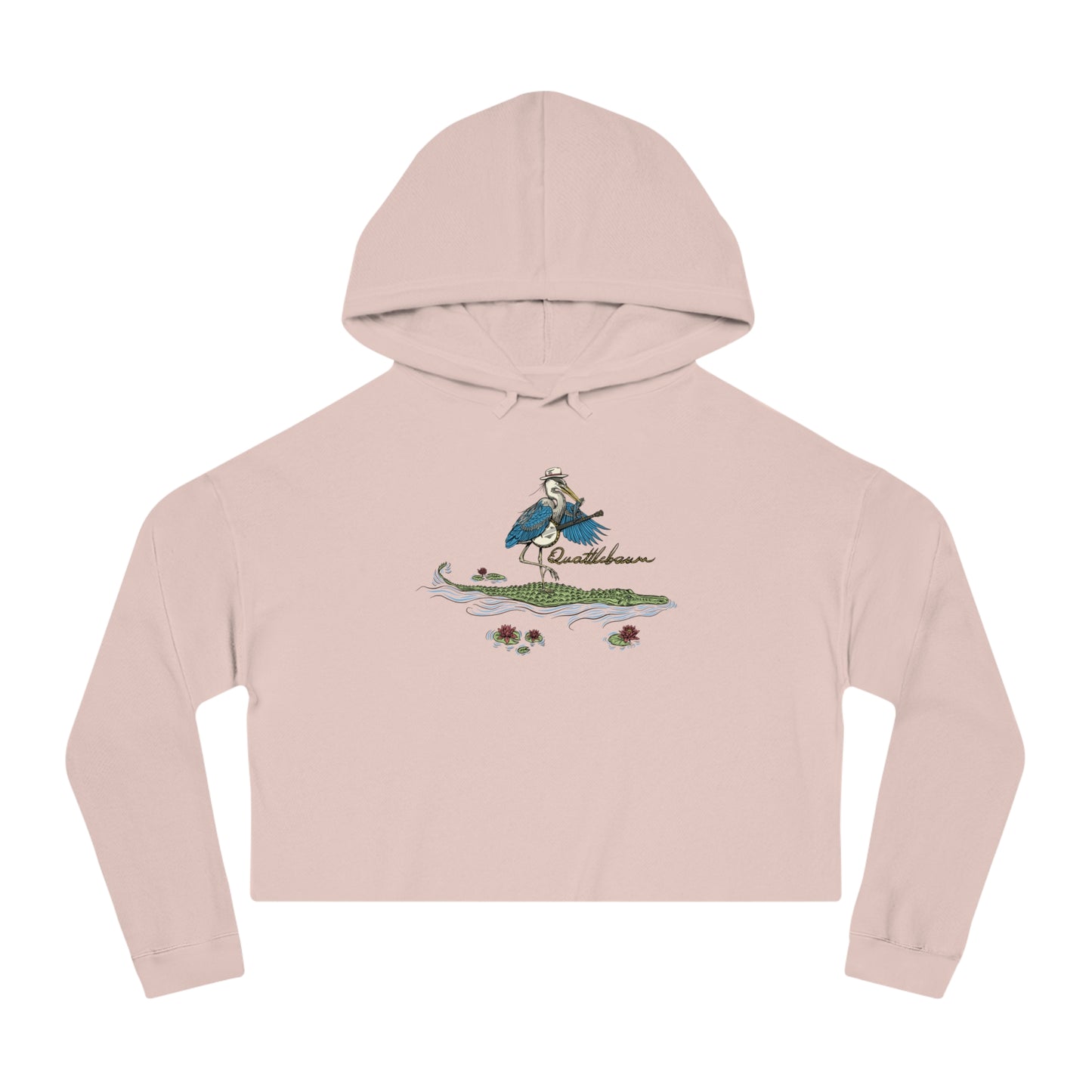 Blue Heron Playing Banjo on an Alligator ~ Quattlebaum Cropped Hoodie ~