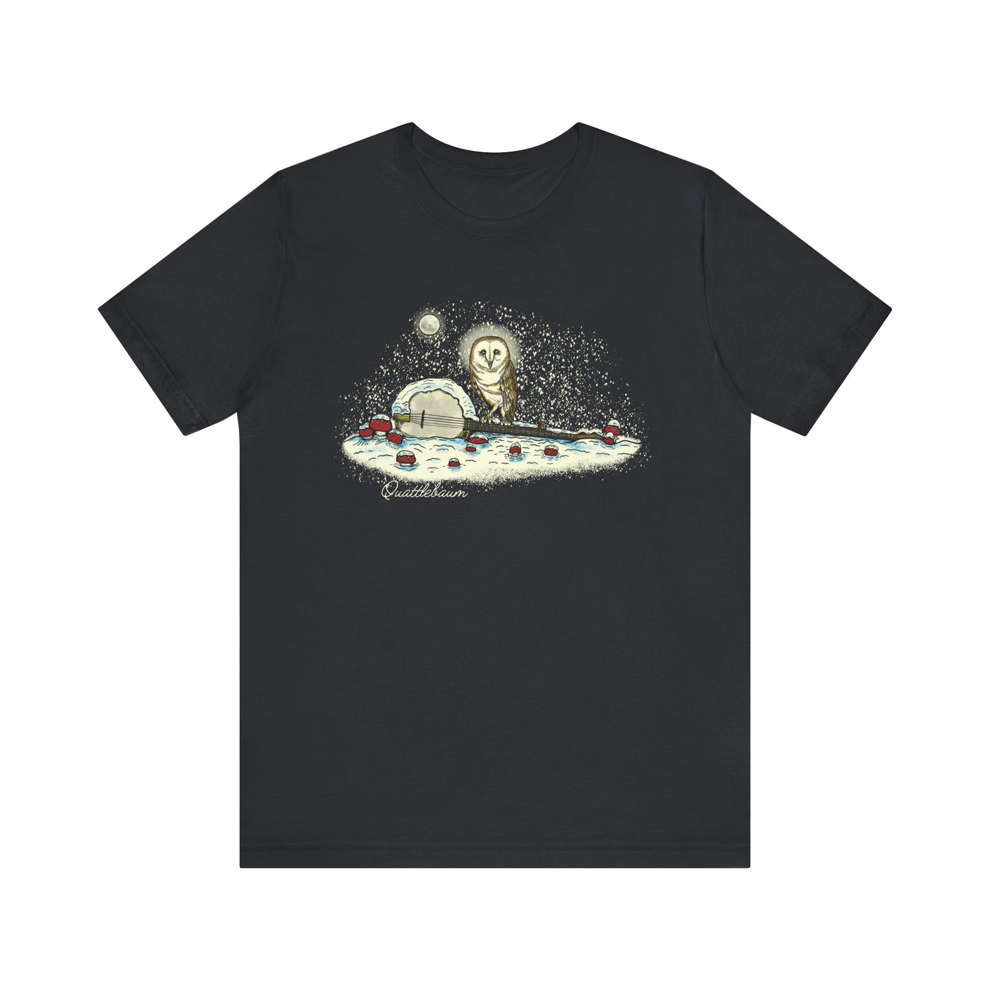 Barn Owl on a Snowy Banjo with Mushrooms ~ Quattlebaum Tee ~