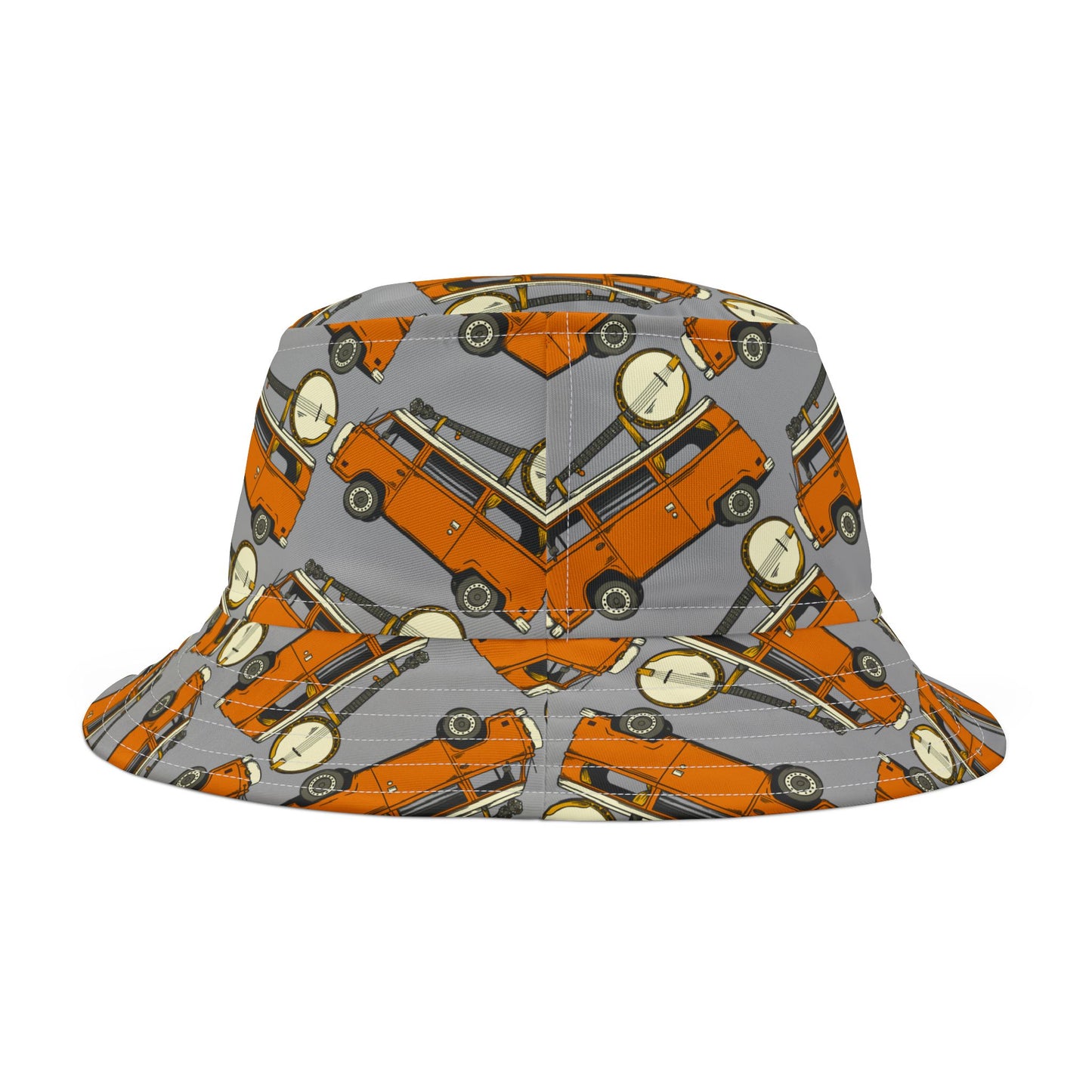 Camper Van with Banjo Strapped on the Roof Bucket Hat