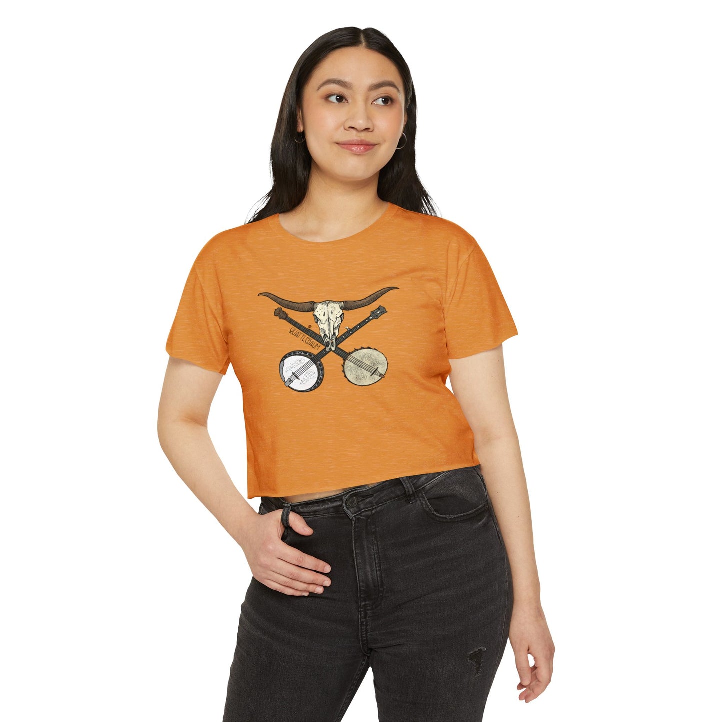 Double Banjo Cow Skull Quattlebaum Crop Top