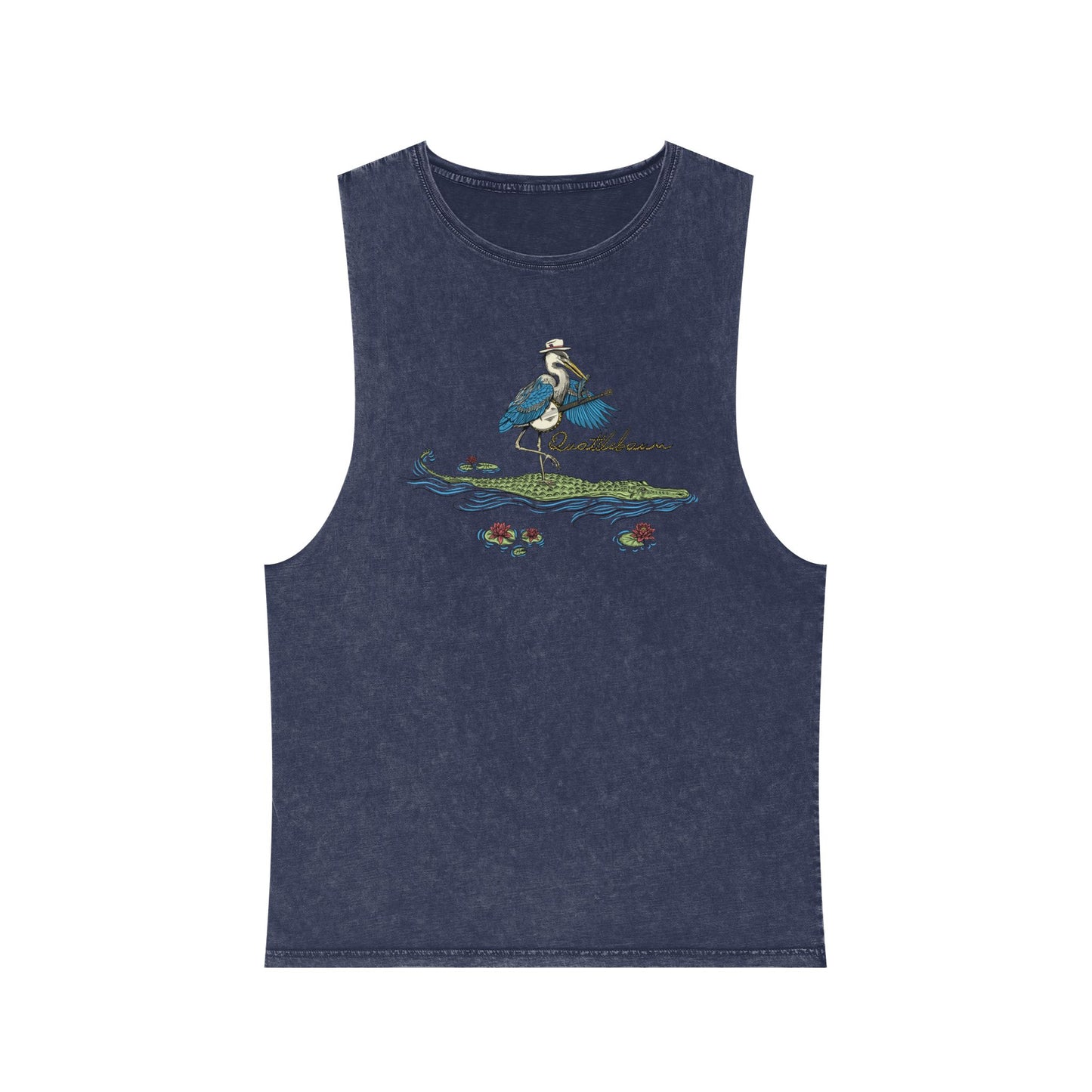 Blue Heron Playing Banjo on an Alligator ~ Quattlebaum Stonewash Tank Top ~