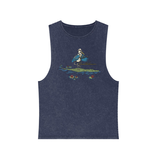 Blue Heron Playing Banjo on an Alligator ~ Quattlebaum Stonewash Tank Top ~