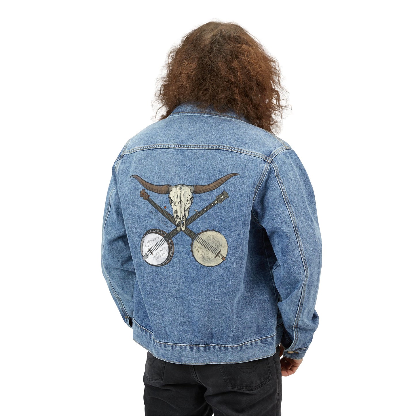 Double Banjo Bull Skull Denim Jacket