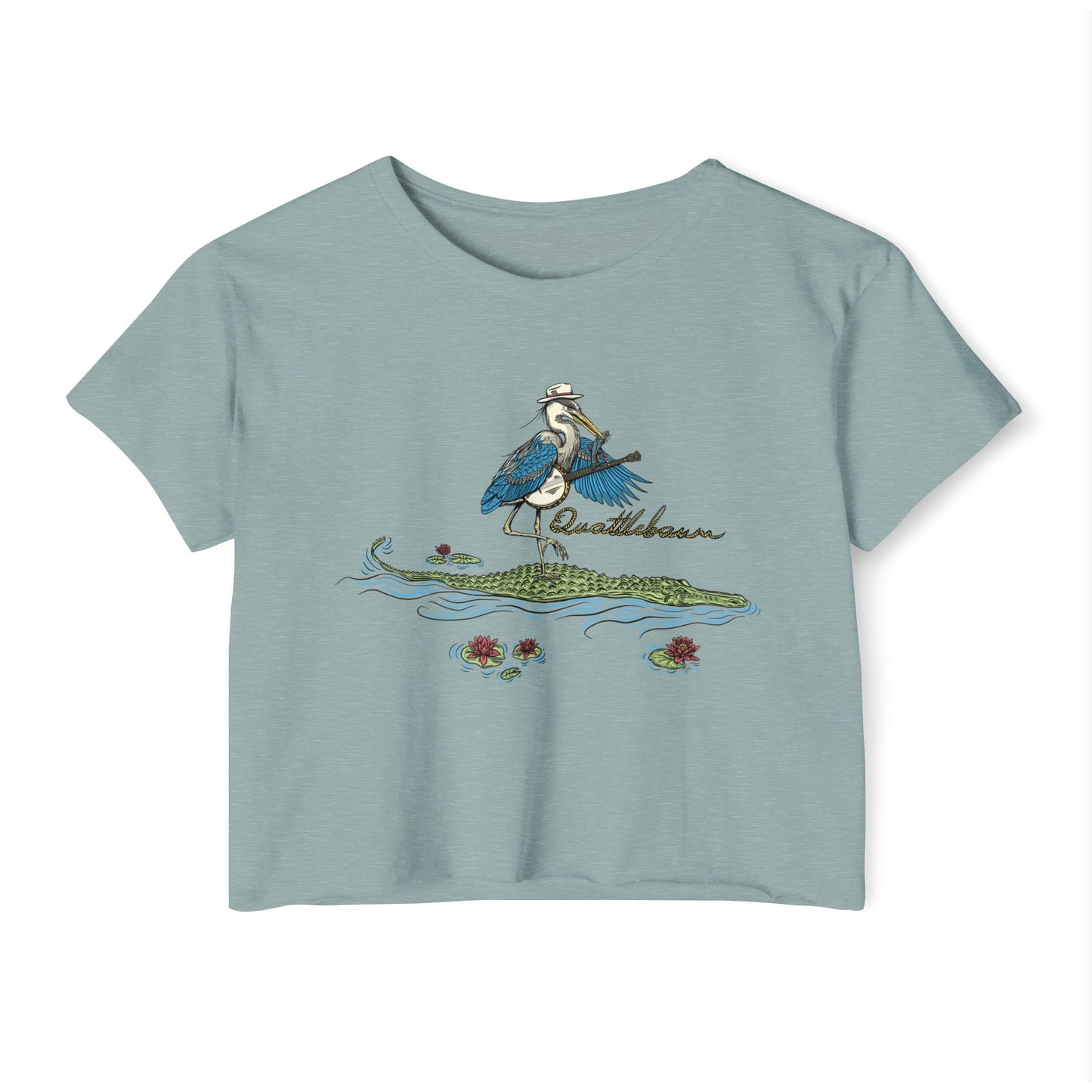 Blue Heron Playing Banjo on an Alligator ~ Quattlebaum Crop Top ~
