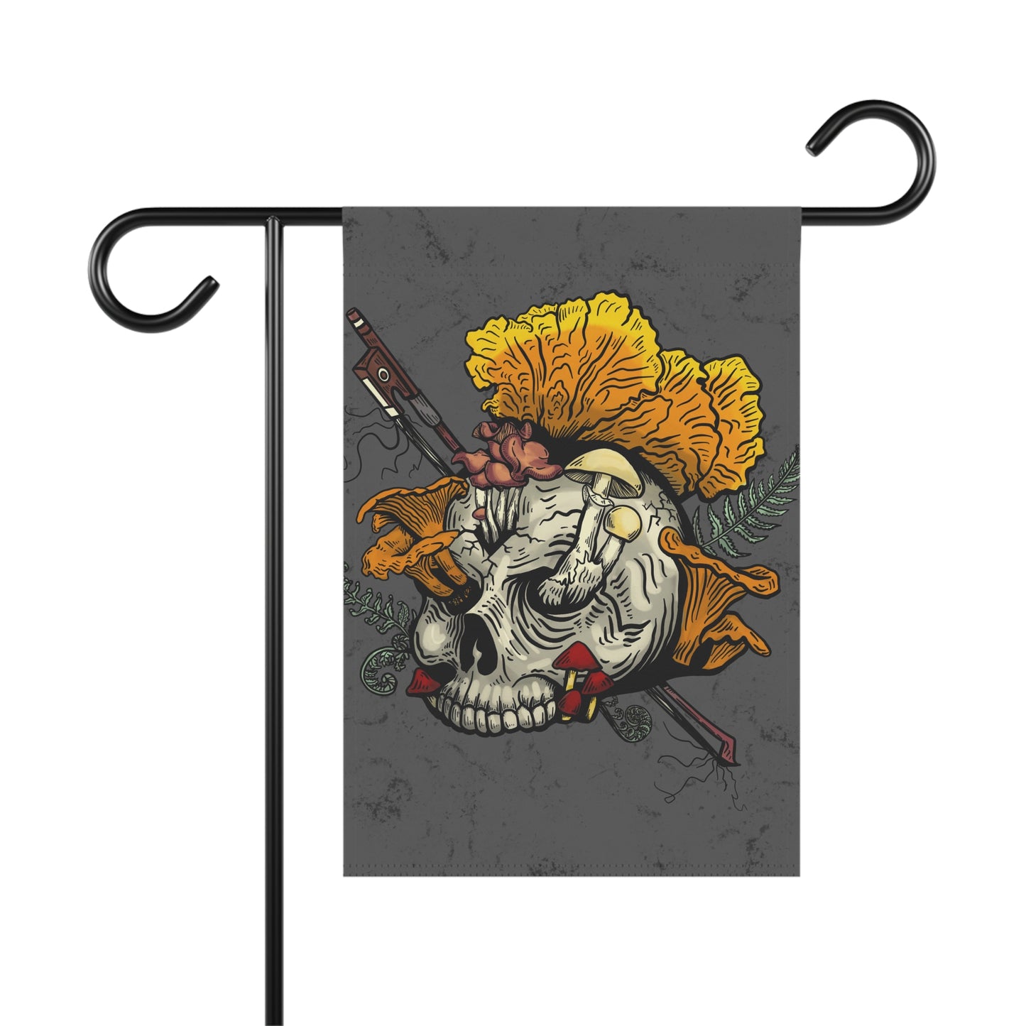Halloween Skull with Mushrooms Garden / House Banner (Skull bursting with chanterelles, witches hat, psilocib3 mushrooms and more)