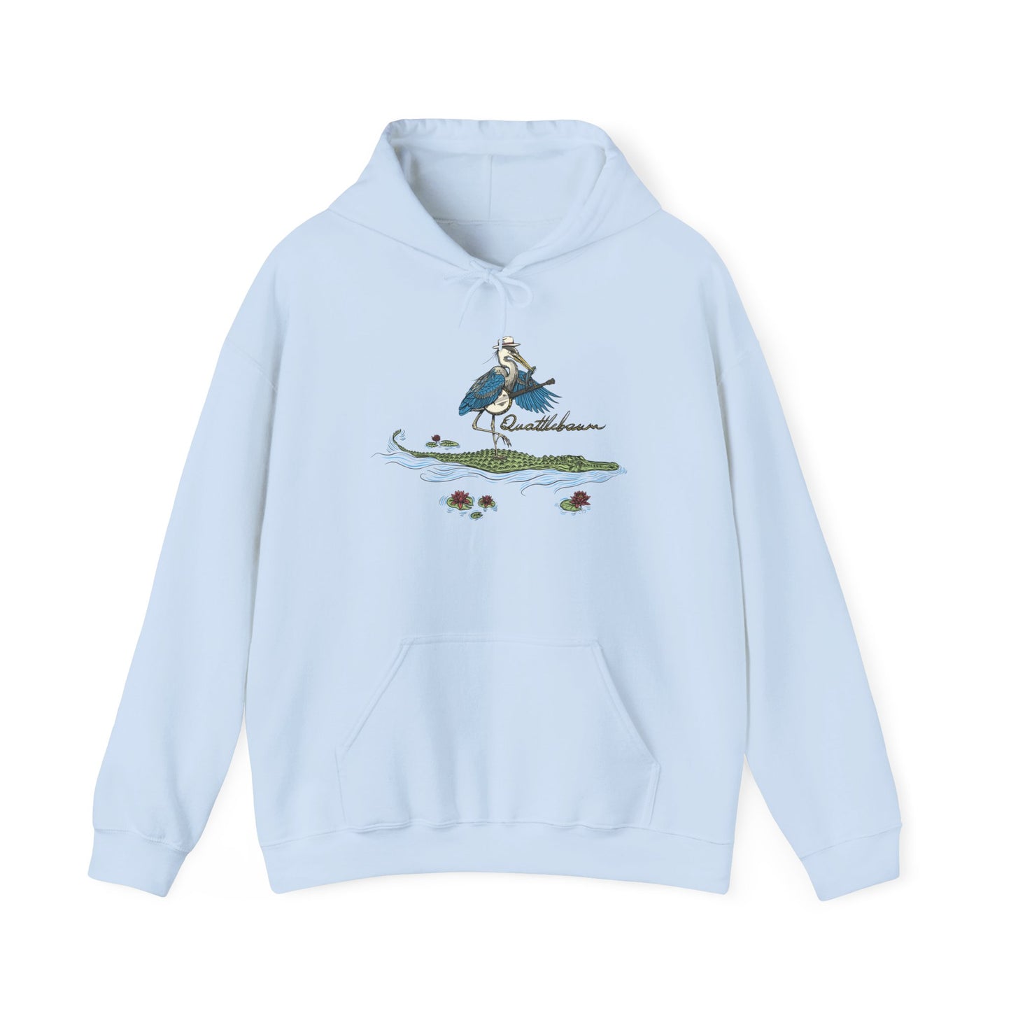 Blue Heron Playing Banjo on an Alligator ~ Quattlebaum Hoodie~