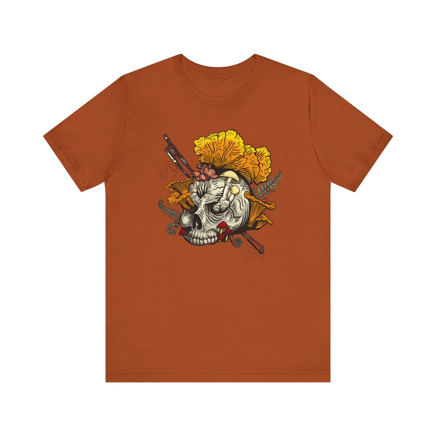 Halloween Mushroom Skull Tee! Skull fruiting with Chanterelles, Witches Hat, and more mushrooms!