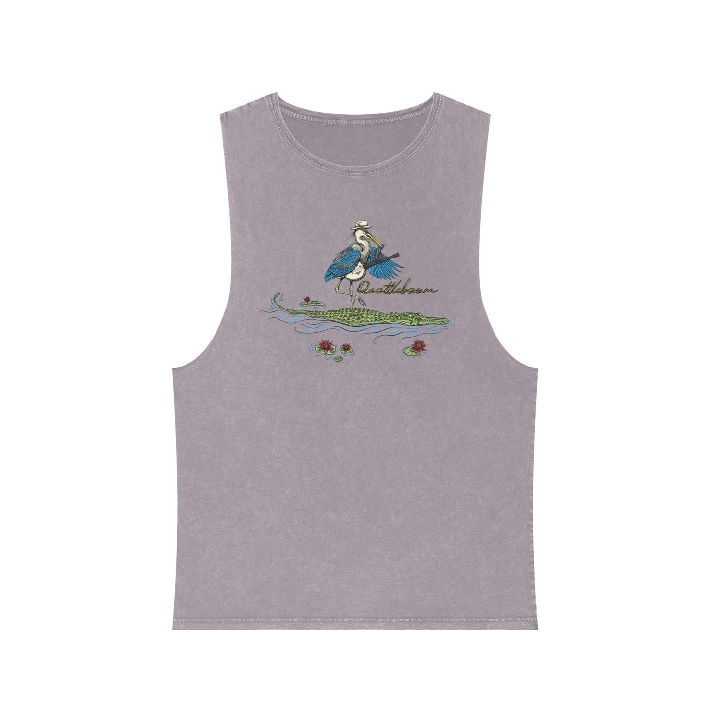 Blue Heron Playing Banjo on an Alligator ~ Quattlebaum Stonewash Tank Top ~