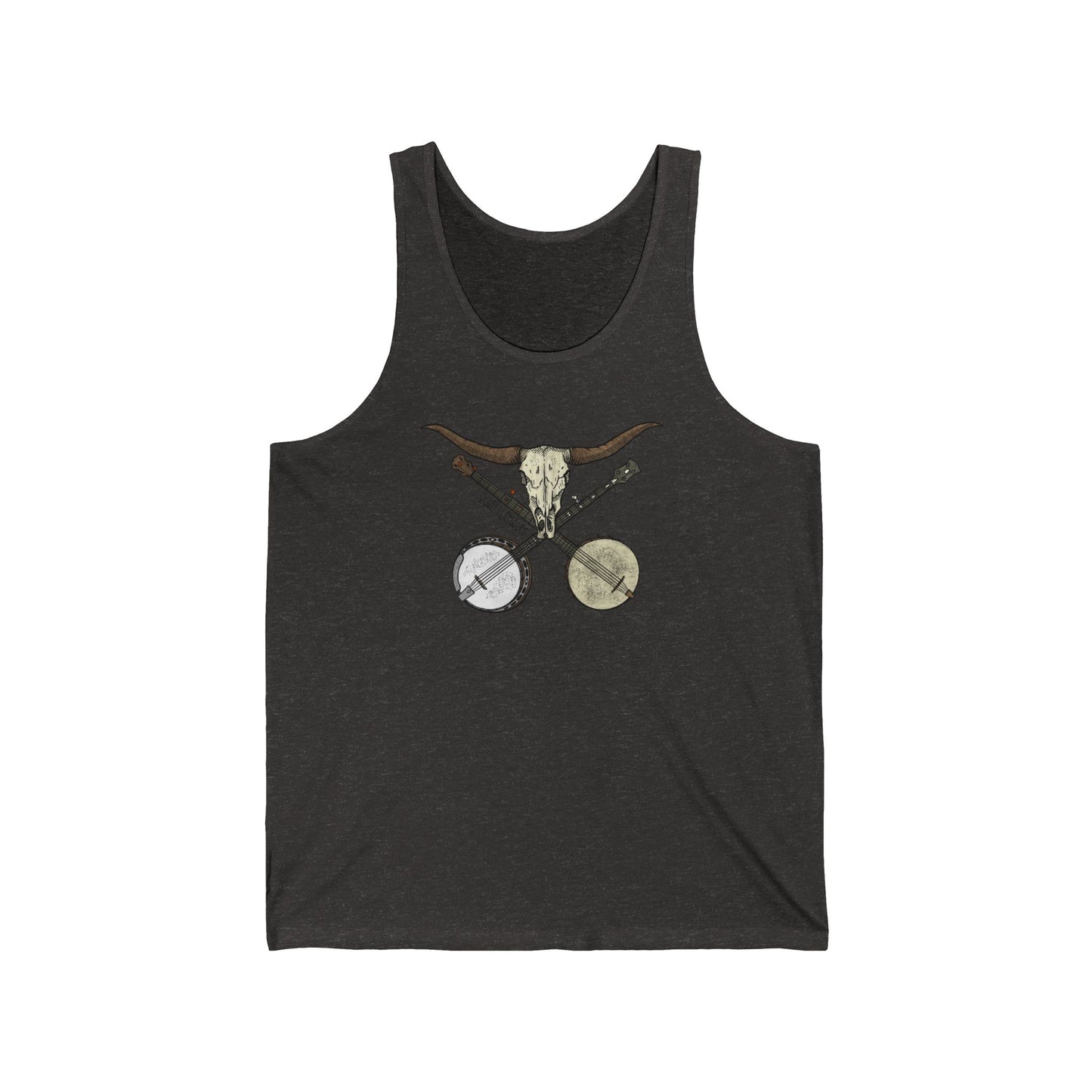 Double Banjo Bull Skull ~ Quattlebaum Racerback Tank ~