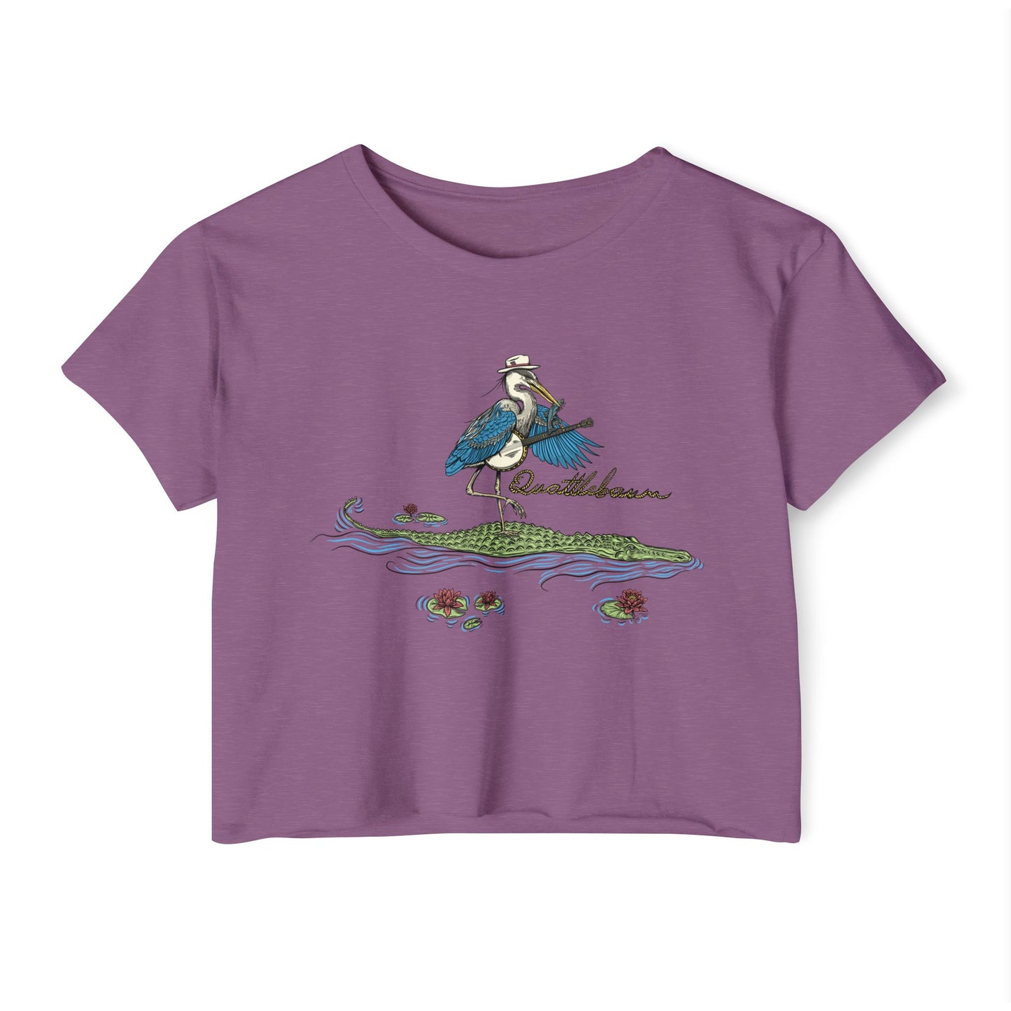 Blue Heron Playing Banjo on an Alligator ~ Quattlebaum Crop Top ~