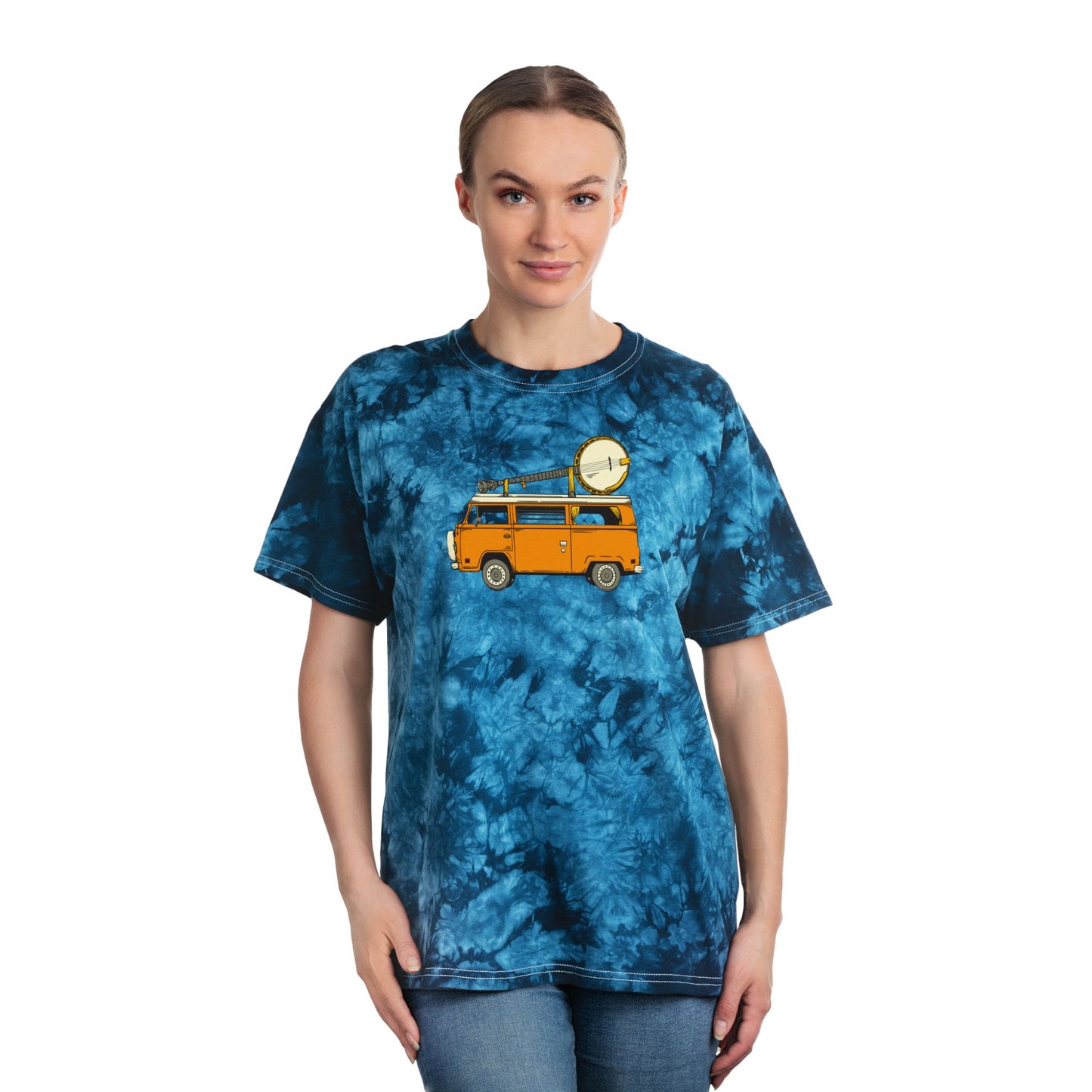 Camper Van with a Banjo Strapped on the Roof! Tie Dye Tee ~