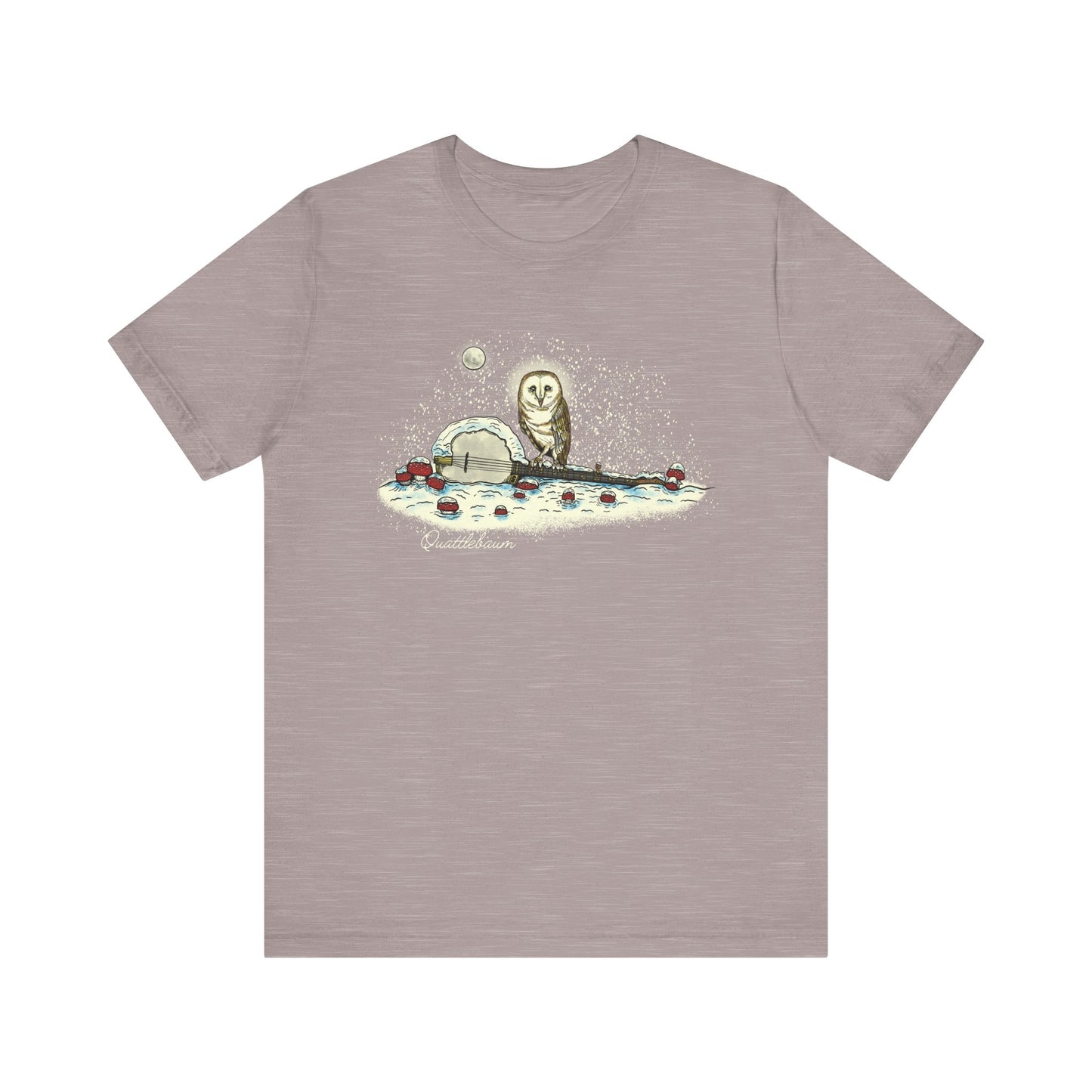 Barn Owl on a Snowy Banjo with Mushrooms ~ Quattlebaum Tee ~