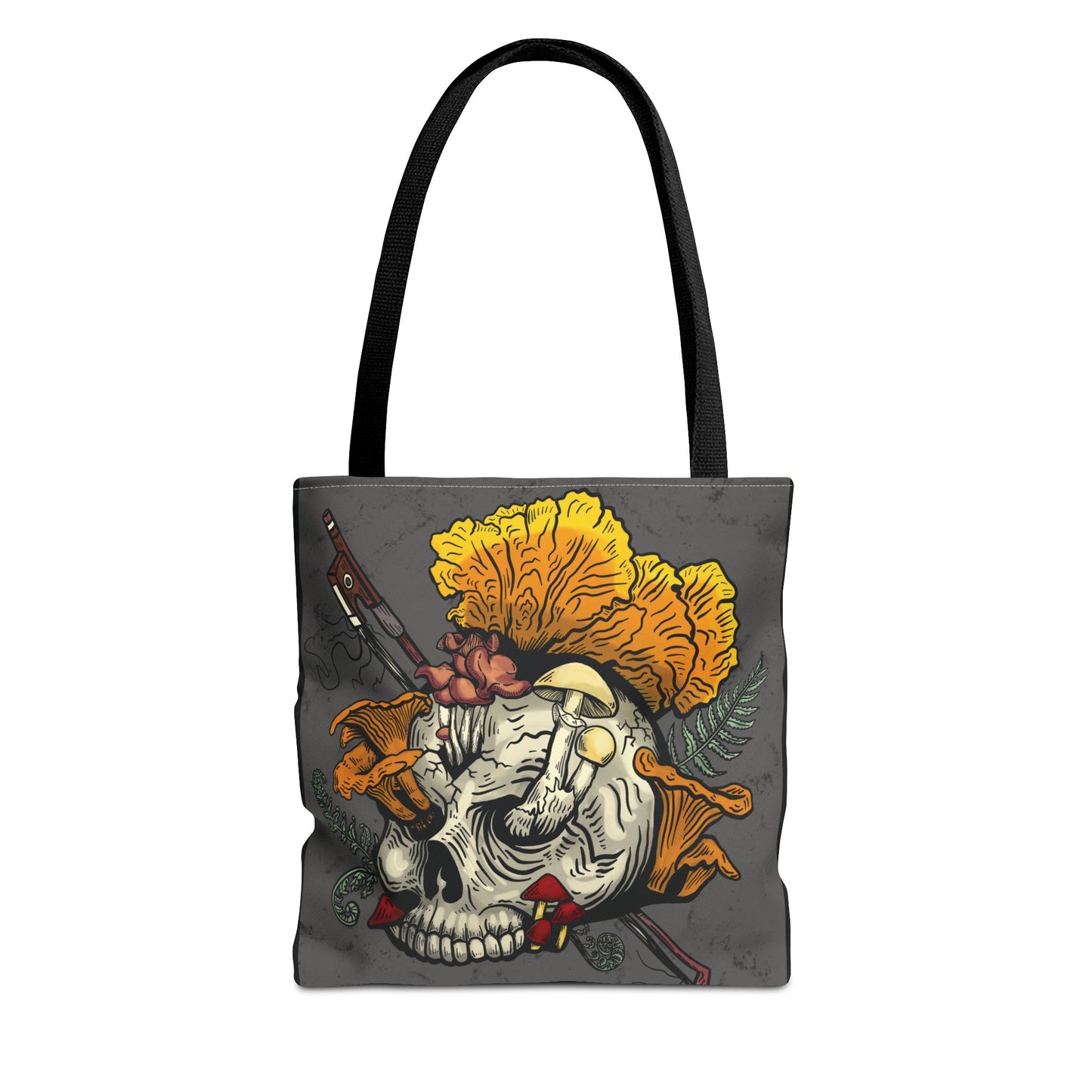 Halloween Skull with Mushrooms Tote Bag Treat Collecter (Skull bursting with chanterelles, witches hat, psilocib3 mushrooms and more)