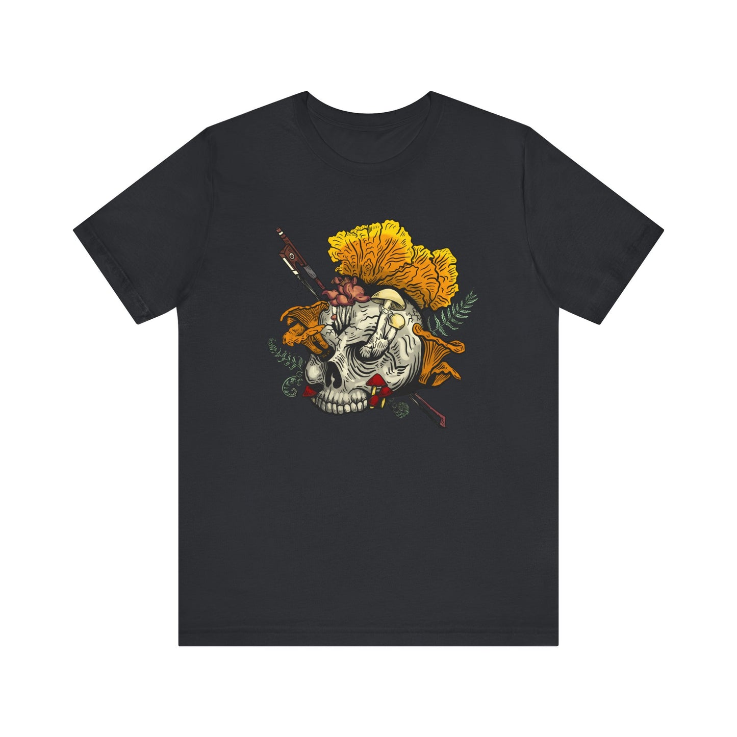 Halloween Mushroom Skull Tee! Skull fruiting with Chanterelles, Witches Hat, and more mushrooms!