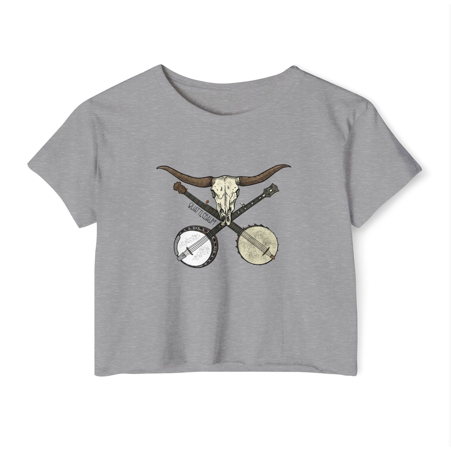 Double Banjo Cow Skull Quattlebaum Crop Top