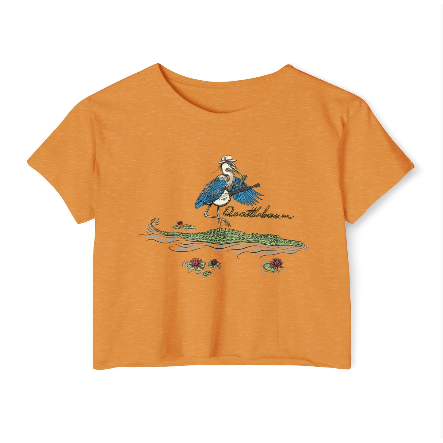Blue Heron Playing Banjo on an Alligator ~ Quattlebaum Crop Top ~