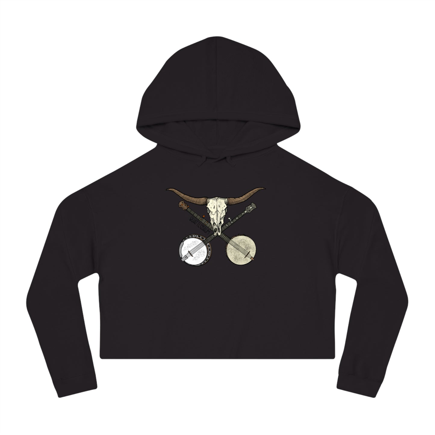 Double Banjo Cow Skull ~ Quattlebaum Cropped Hoodie ~