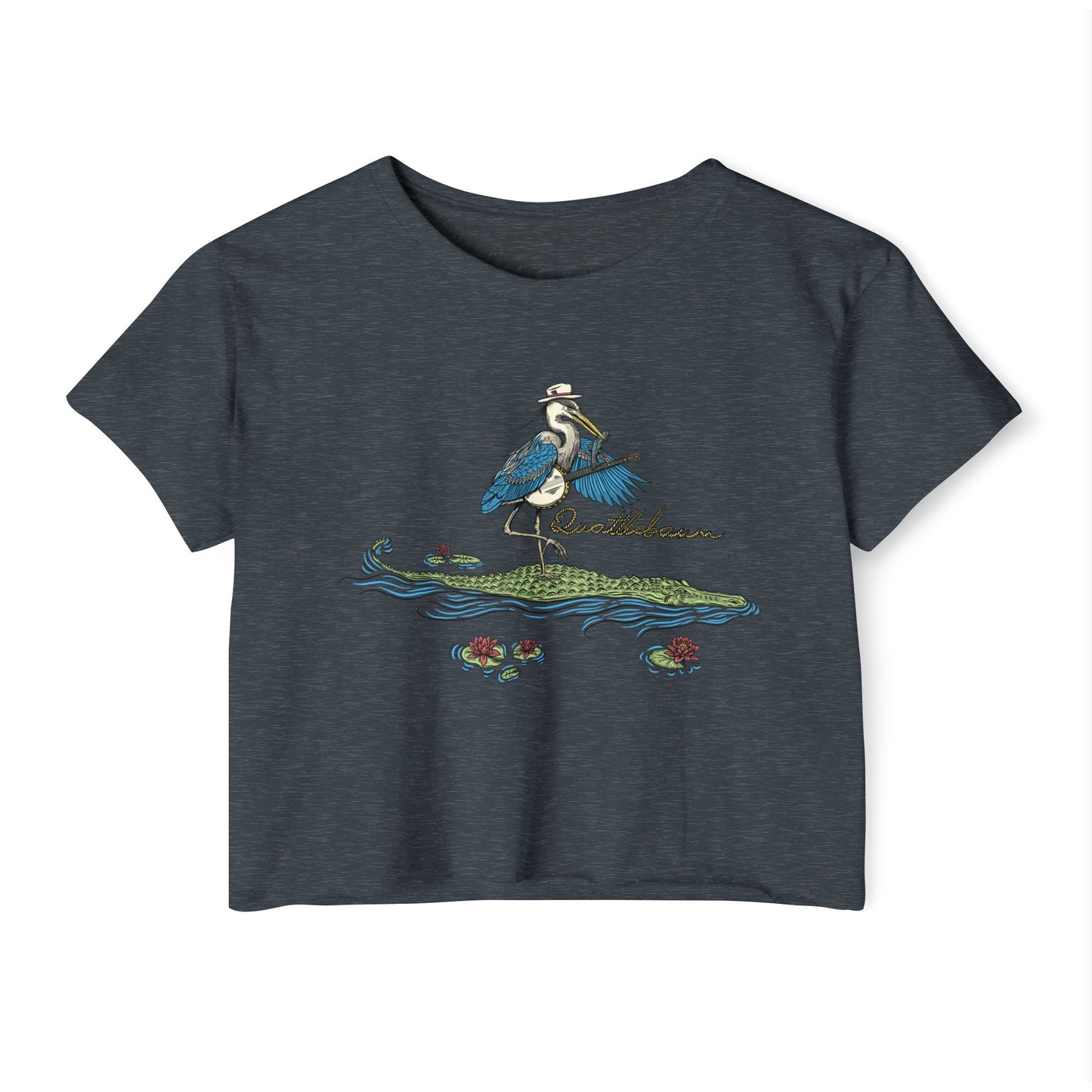 Blue Heron Playing Banjo on an Alligator ~ Quattlebaum Crop Top ~