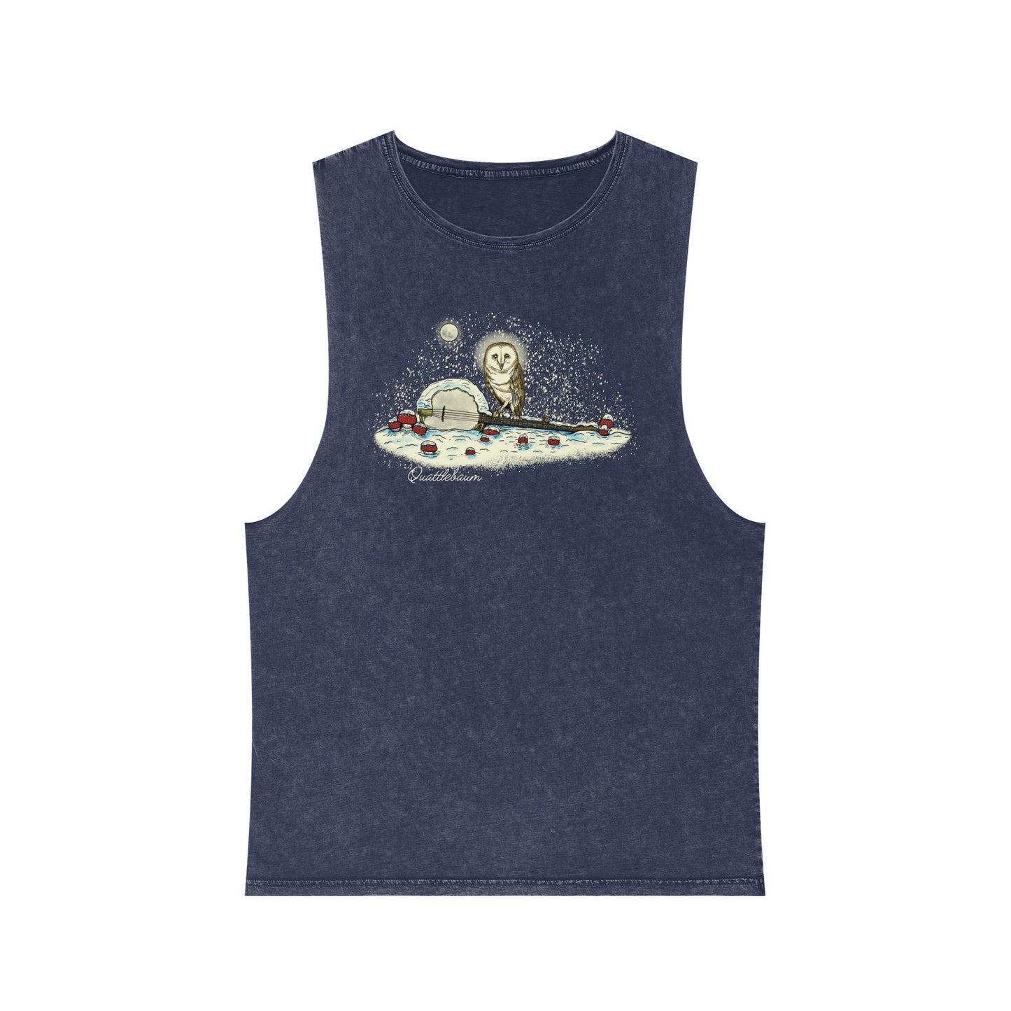 Barn Owl on a Snowy Banjo with Mushrooms ~ Quattlebaum Stonewash Tank Top ~