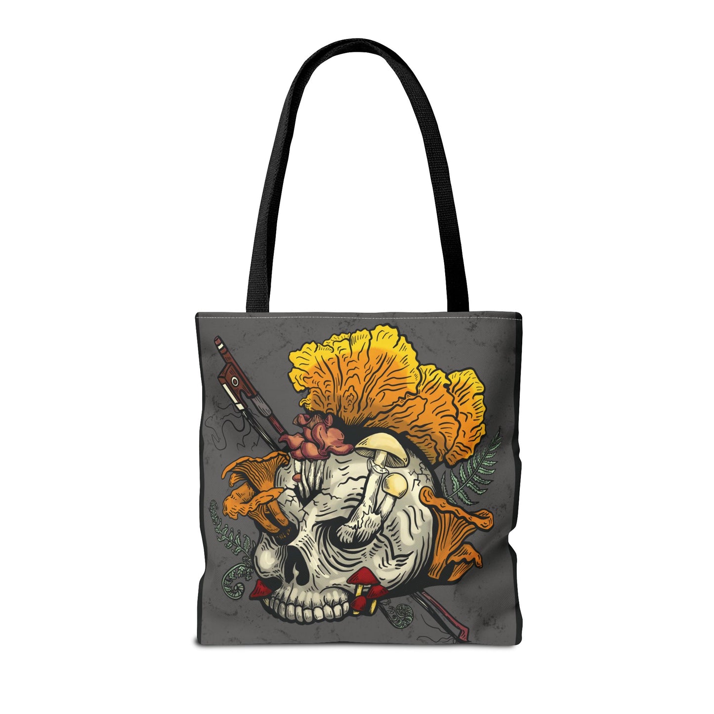 Halloween Skull with Mushrooms Tote Bag Treat Collecter (Skull bursting with chanterelles, witches hat, psilocib3 mushrooms and more)