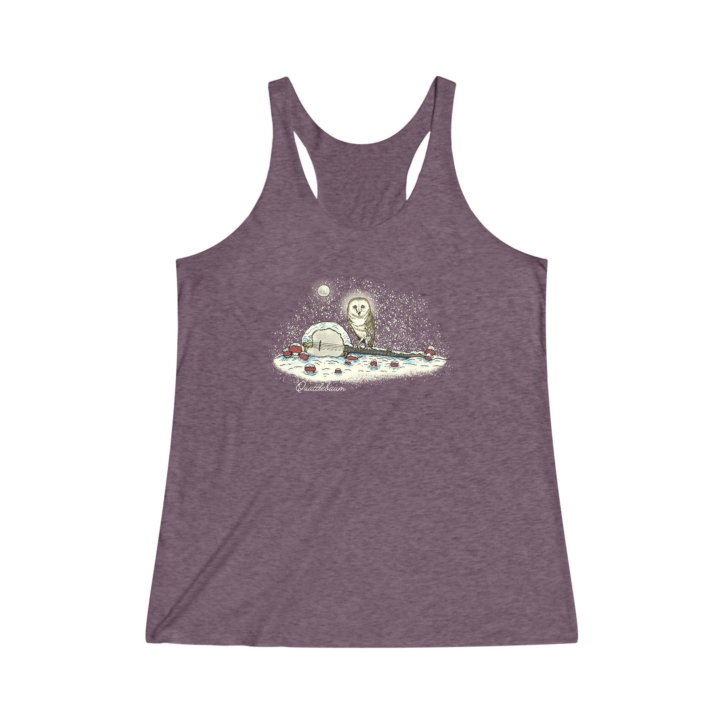 Barn Owl on a Snowy Banjo with Mushrooms ~ Quattlebaum Racerback Tank ~