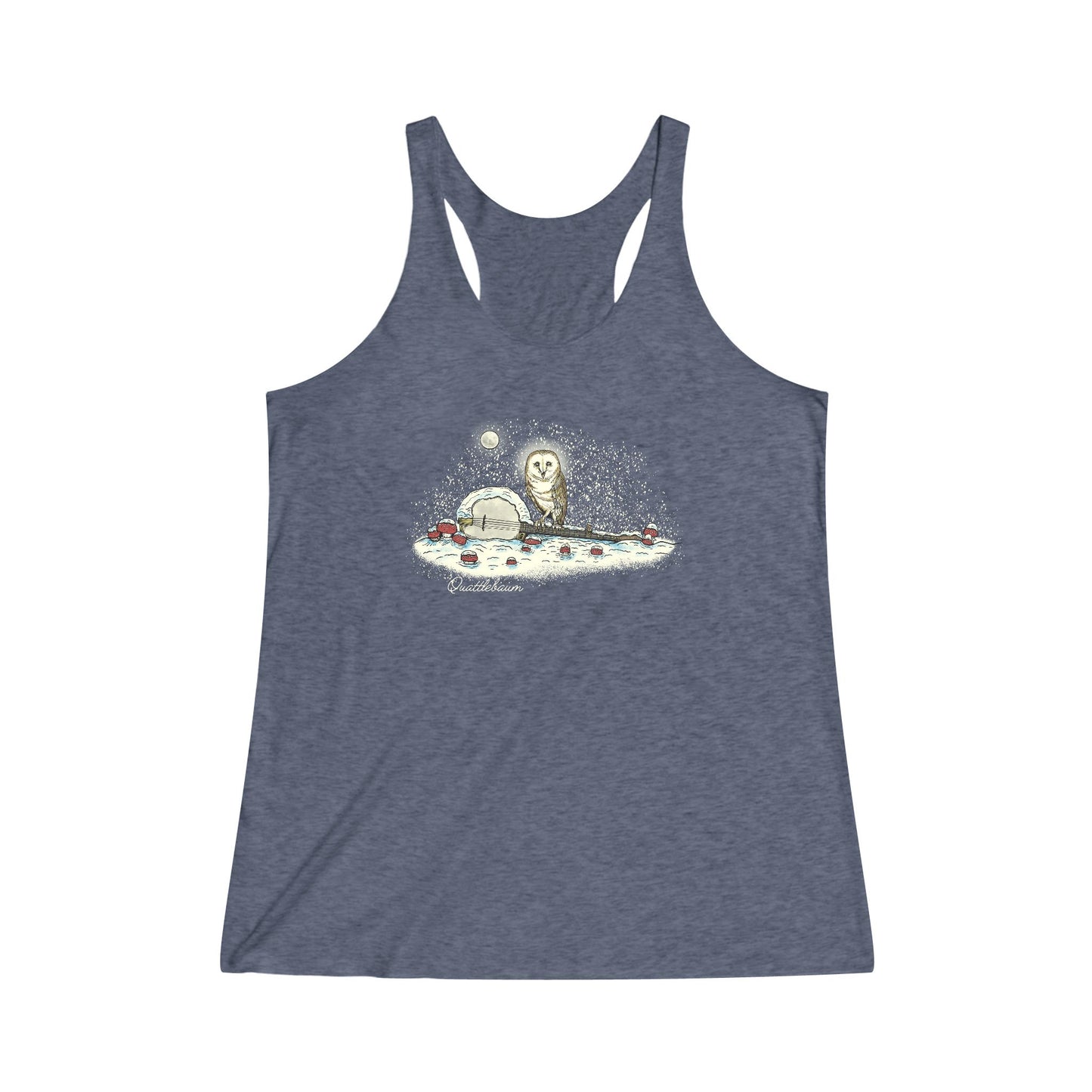 Barn Owl on a Snowy Banjo with Mushrooms ~ Quattlebaum Racerback Tank ~