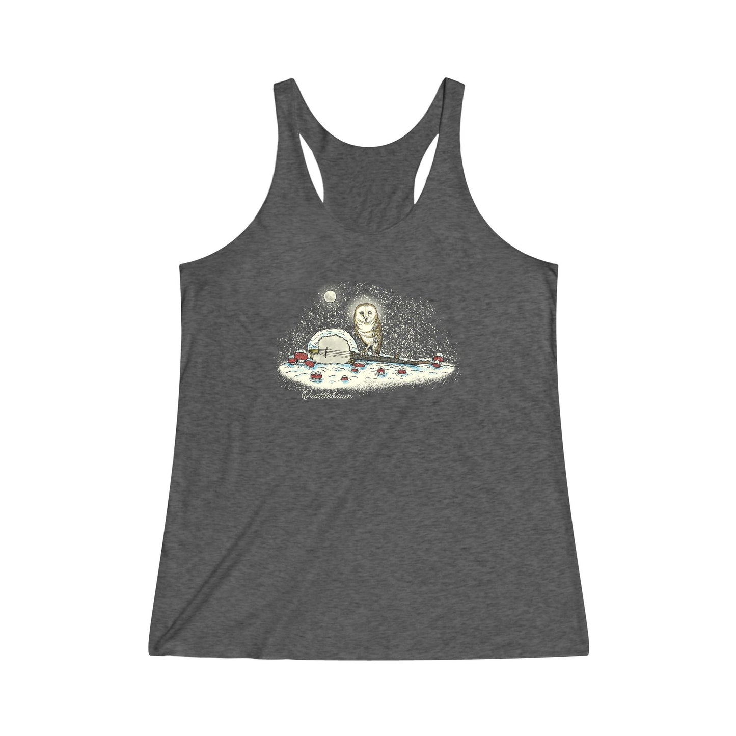 Barn Owl on a Snowy Banjo with Mushrooms ~ Quattlebaum Racerback Tank ~