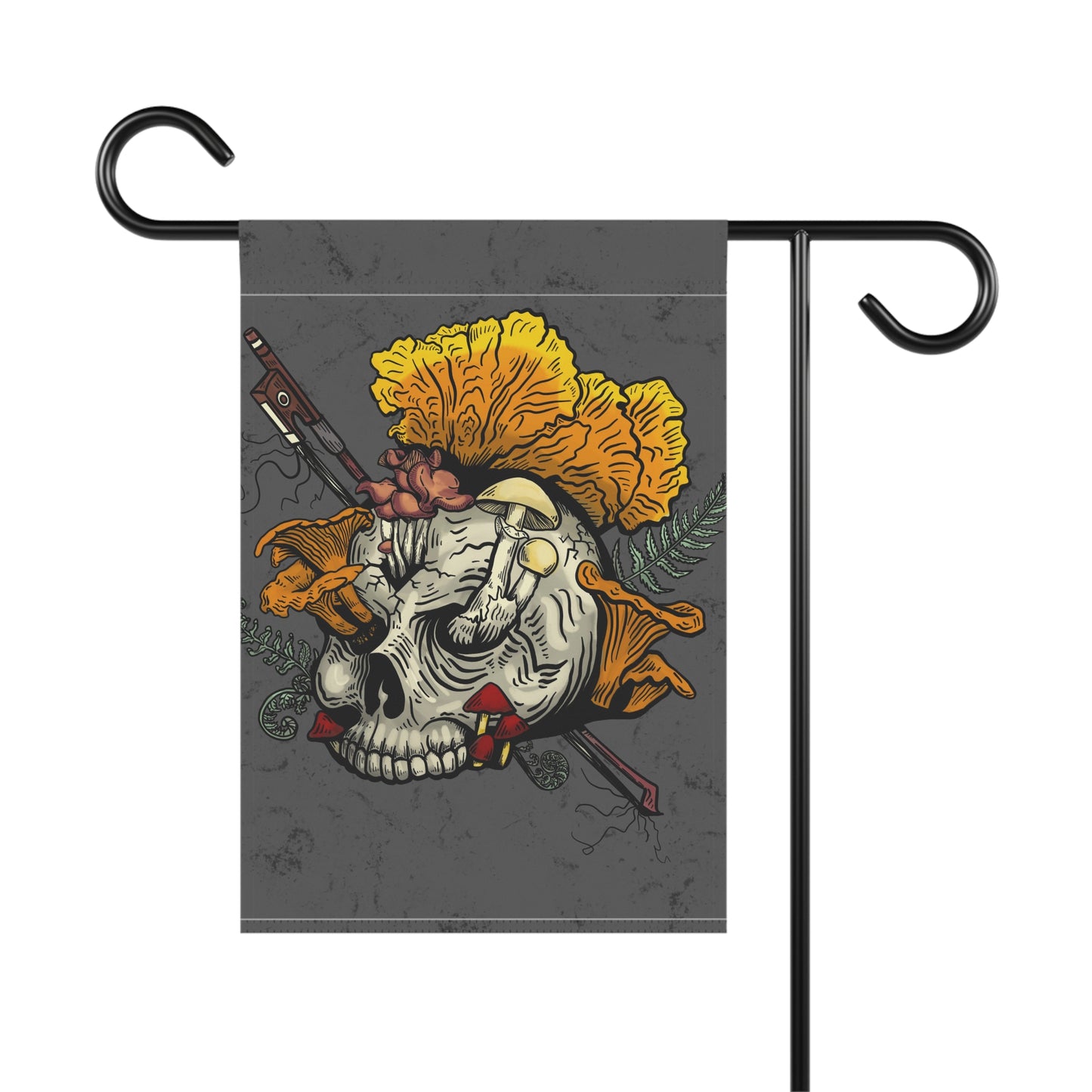 Halloween Skull with Mushrooms Garden / House Banner (Skull bursting with chanterelles, witches hat, psilocib3 mushrooms and more)