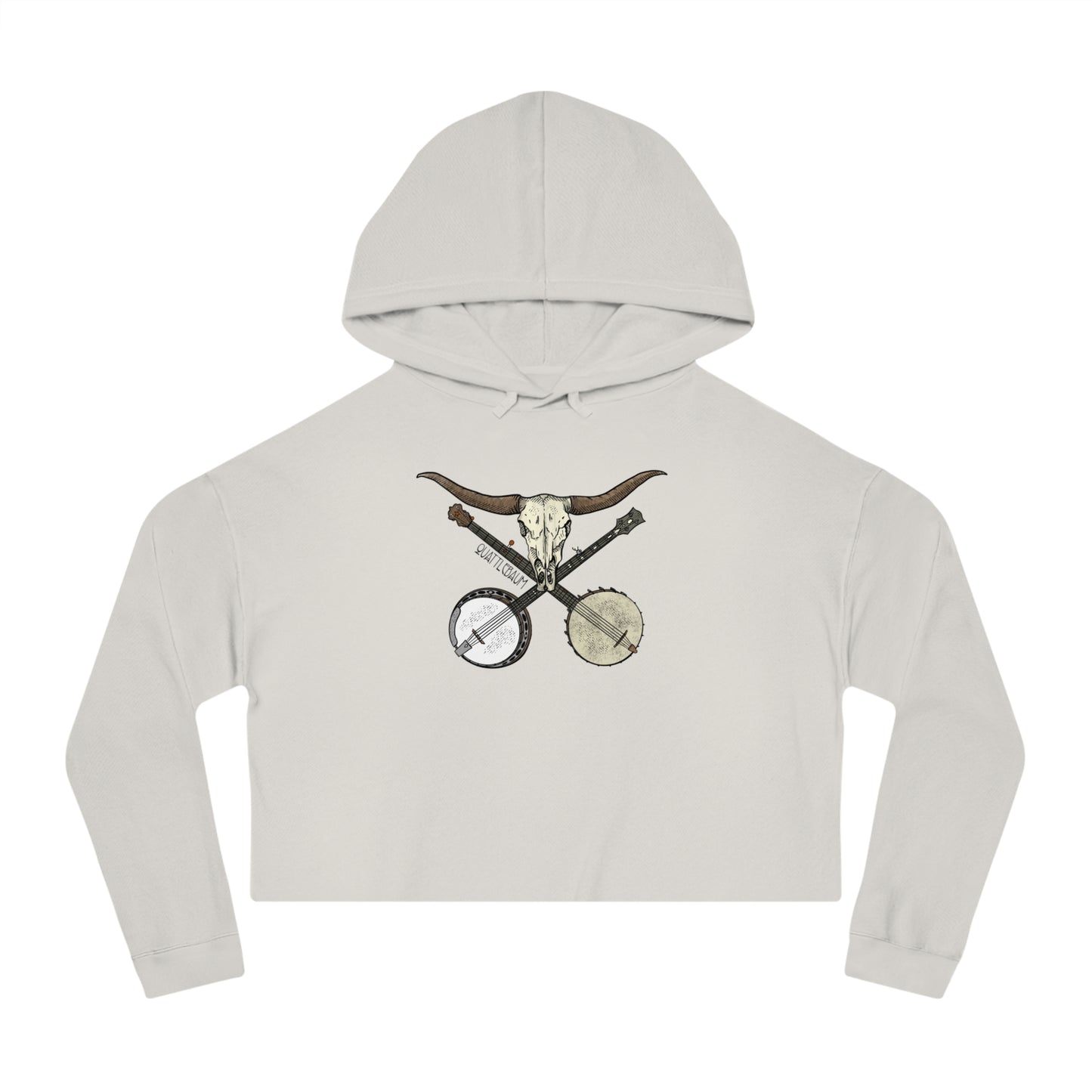 Double Banjo Cow Skull ~ Quattlebaum Cropped Hoodie ~