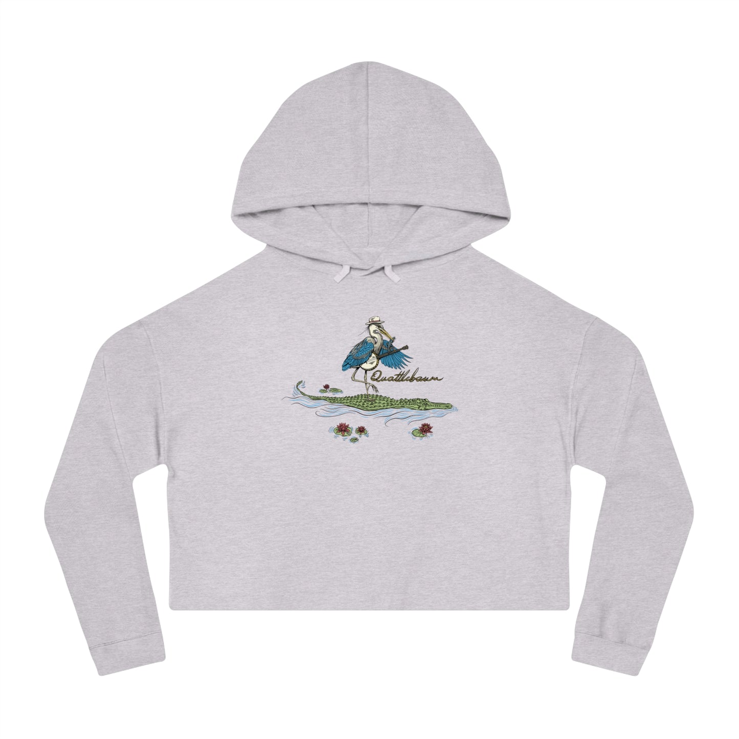 Blue Heron Playing Banjo on an Alligator ~ Quattlebaum Cropped Hoodie ~