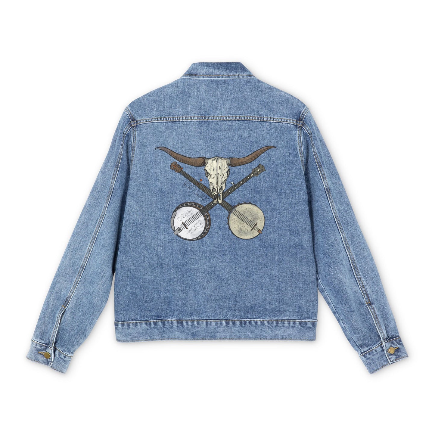 Double Banjo Bull Skull Denim Jacket