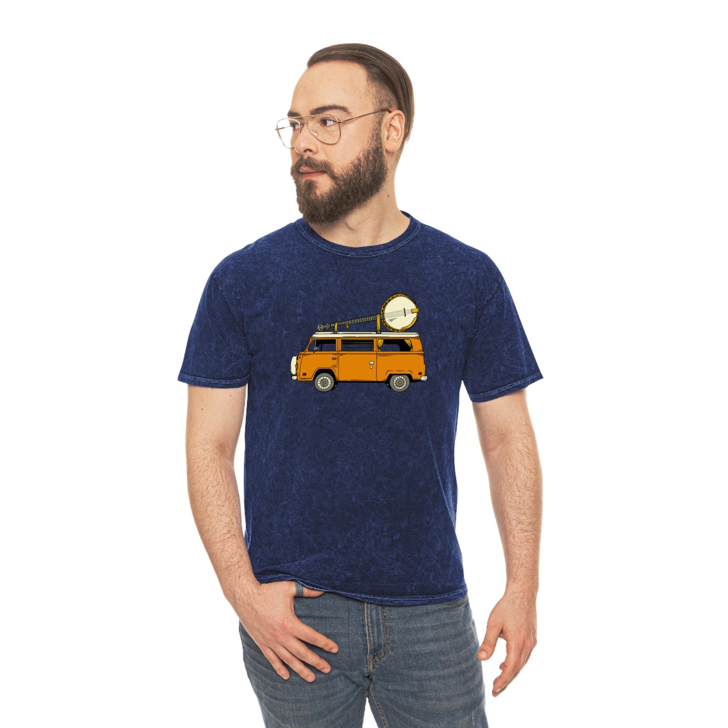 Camper Van with a Banjo on the Roof! Mineral Wash T-Shirt