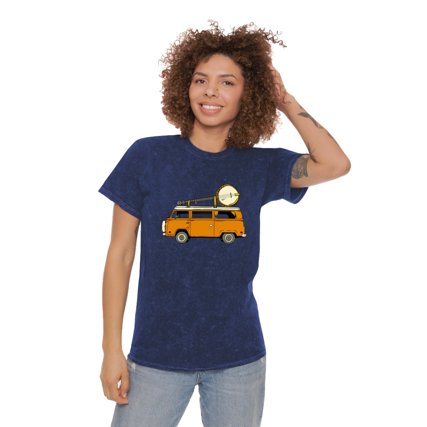 Camper Van with a Banjo on the Roof! Mineral Wash T-Shirt